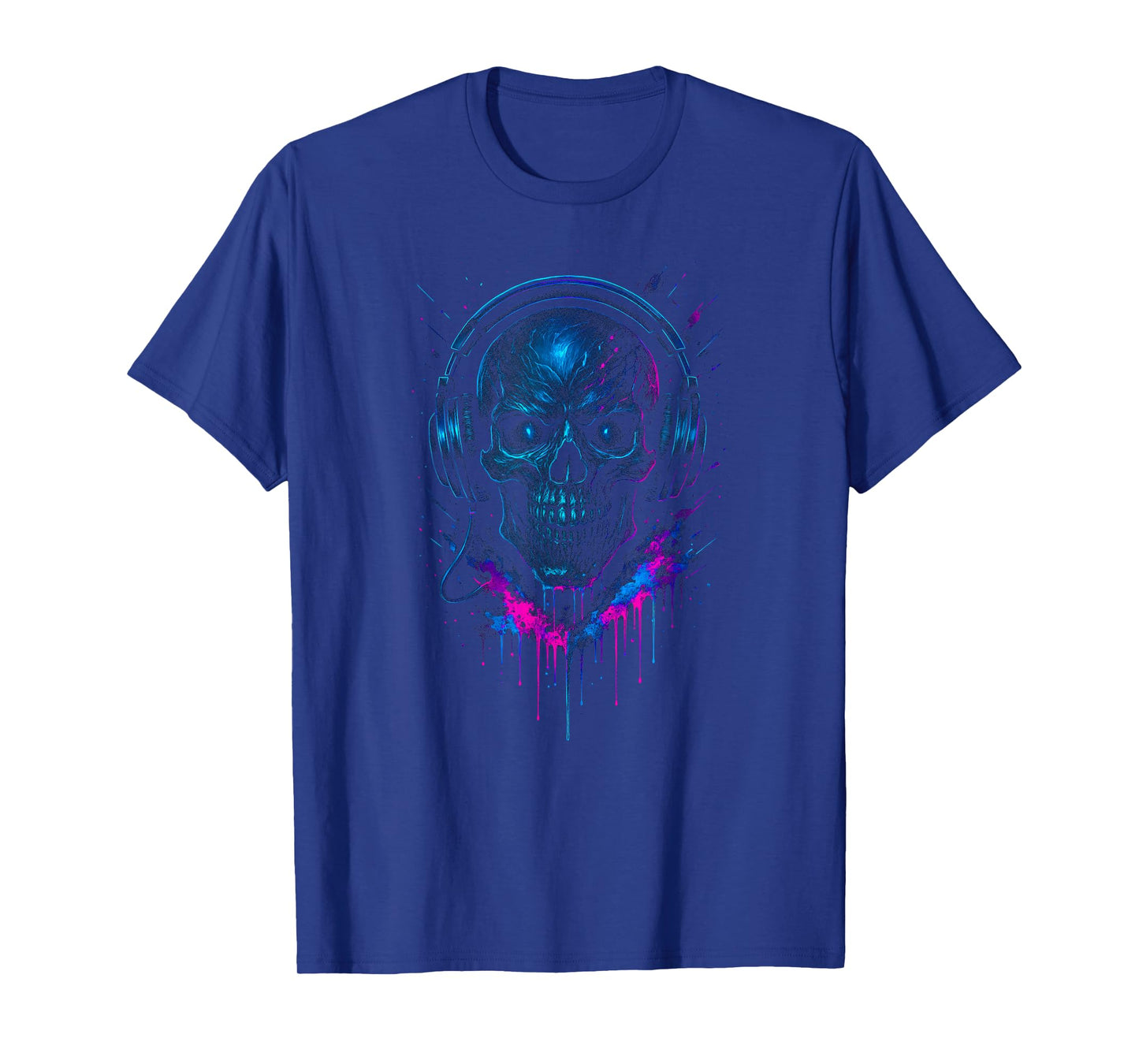 Skull DJ Headphones - 90s Vaporwave Paint Drip Y2K Halloween T-Shirt