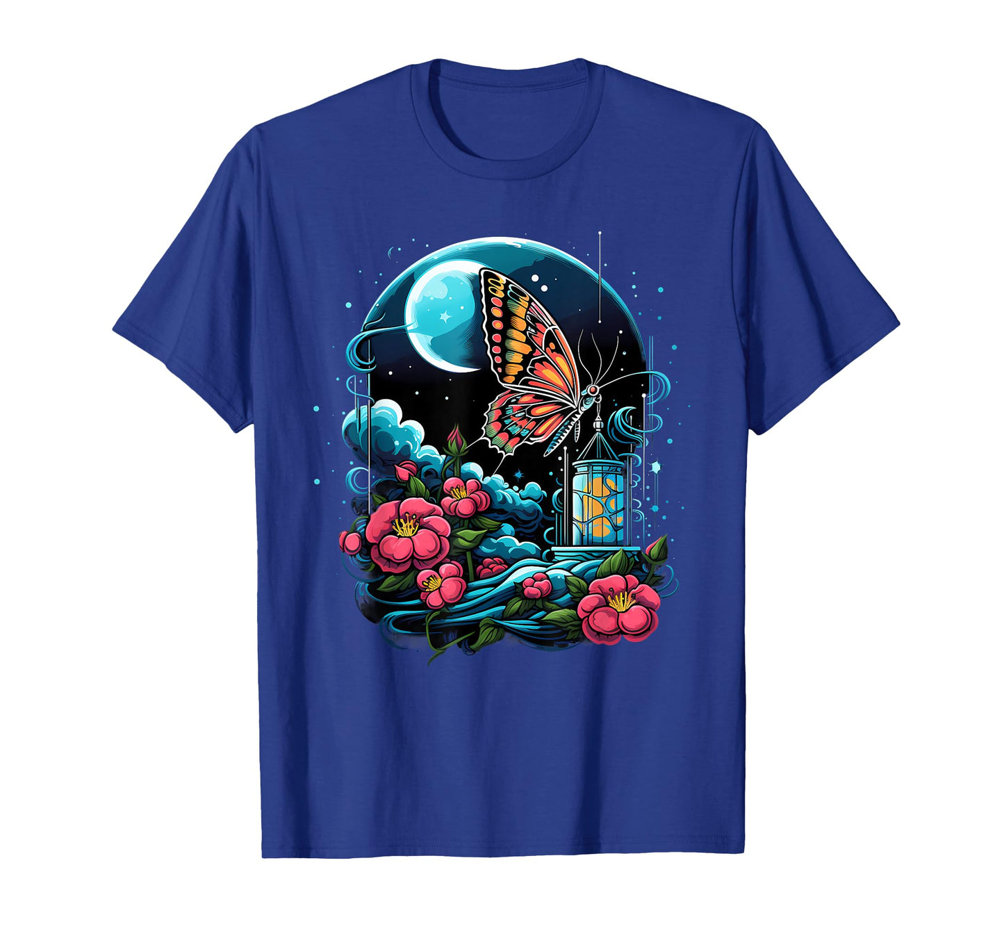 Butterfly Floral Colorful Artwork Moon Nature Animal Lovers T-Shirt