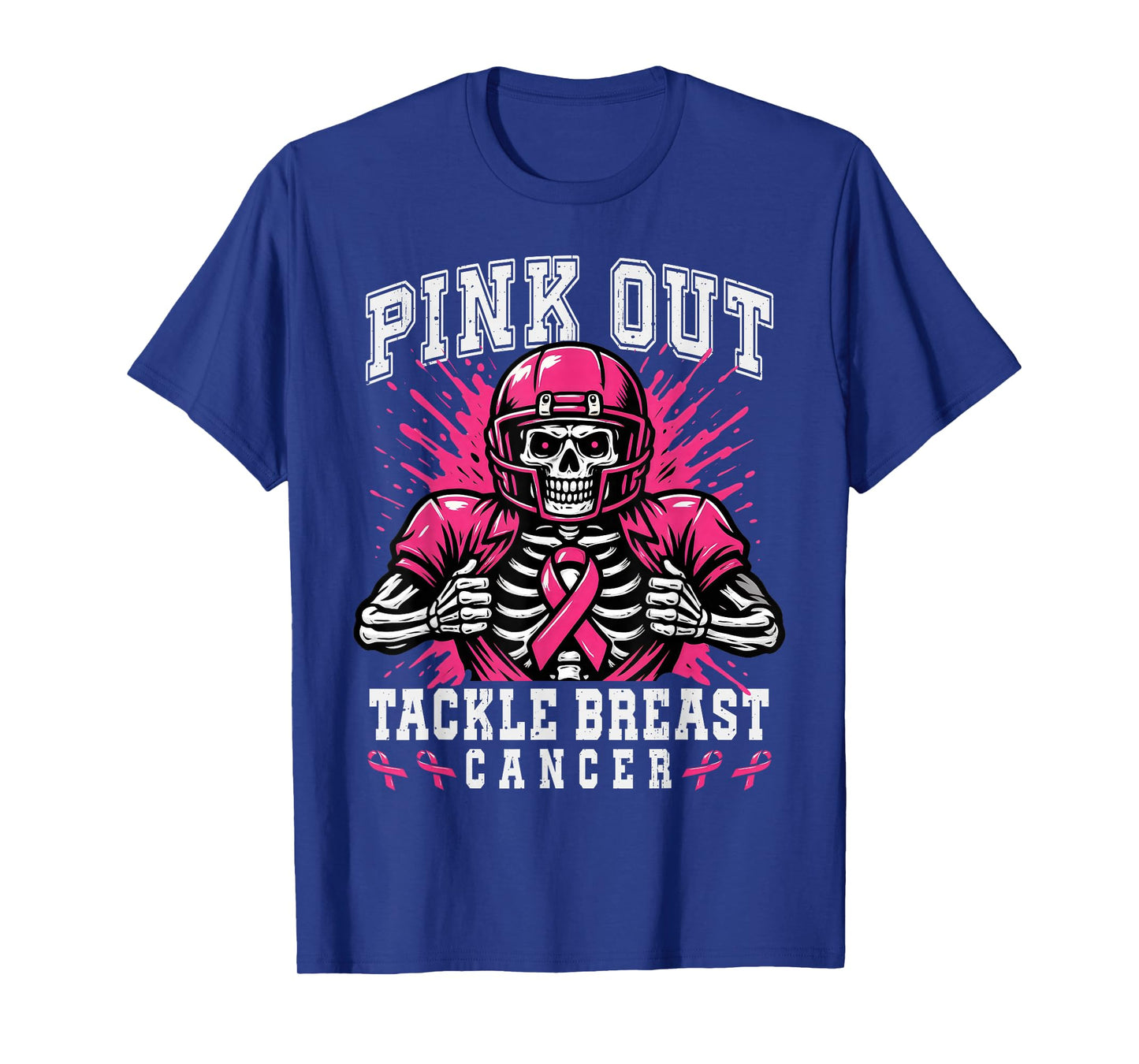 Skeleton Pink Out Tackle Breast Cancer American Football T-Shirt
