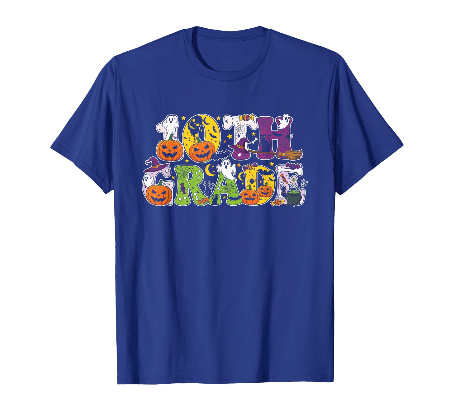 10th Grade Pumpkin Ghost Skeleton Halloween Kids Mens Womens T-Shirt