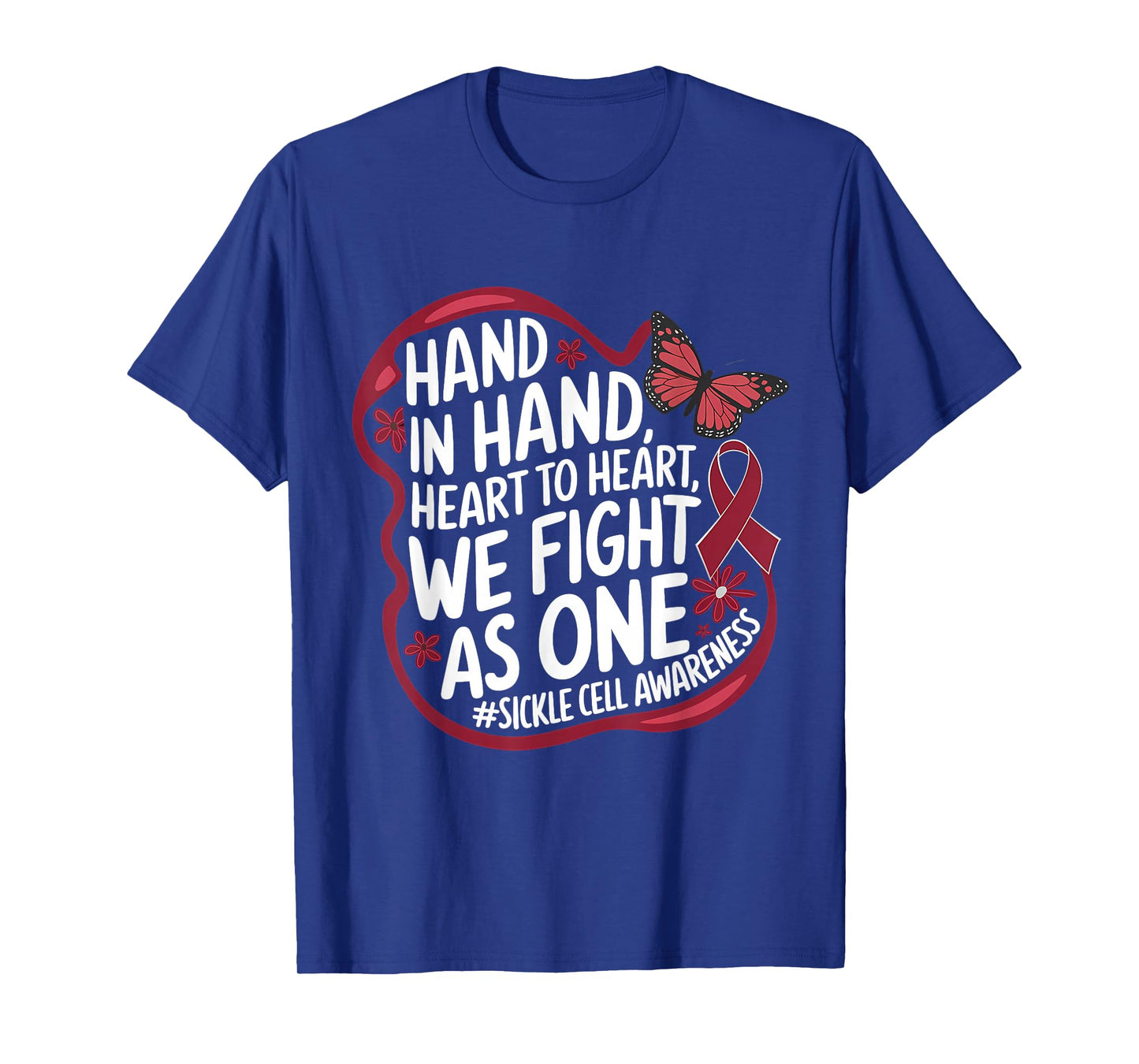 Sickle Cell Awareness Hand In Hand Burgundy Ribbon Anemia T-Shirt