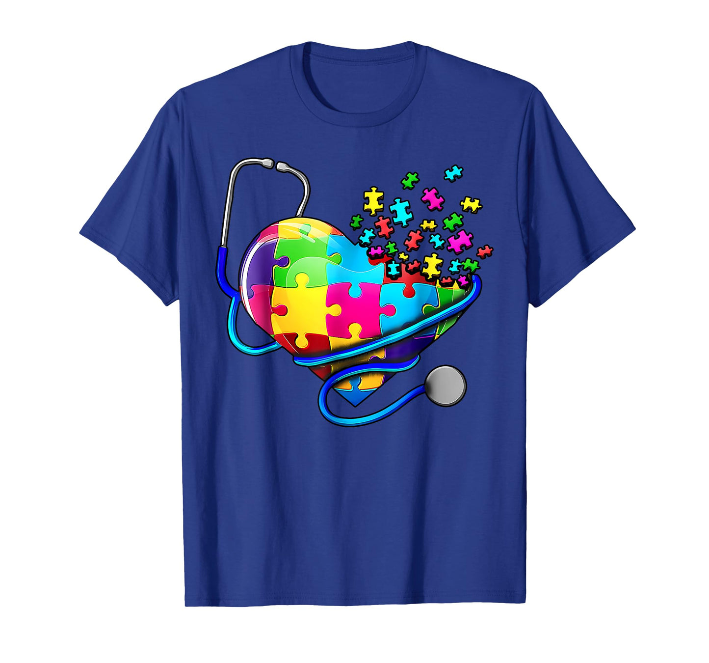 Autism Awareness Nurse Stethoscope Heart ASD Scrub Top Women T-Shirt