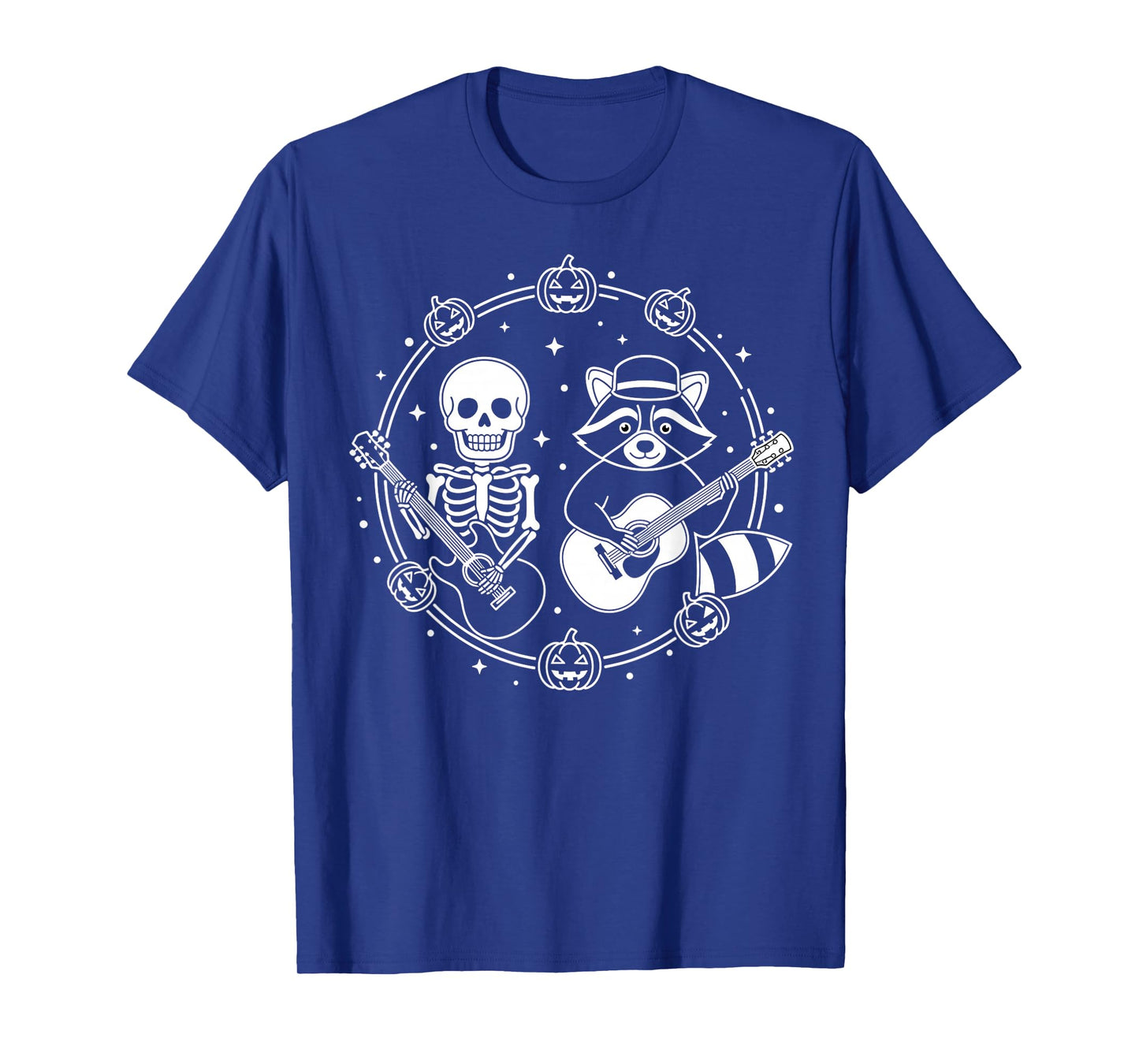 Skeleton Raccoon Rocking Pumpkin Halloween Men Women Kids T-Shirt