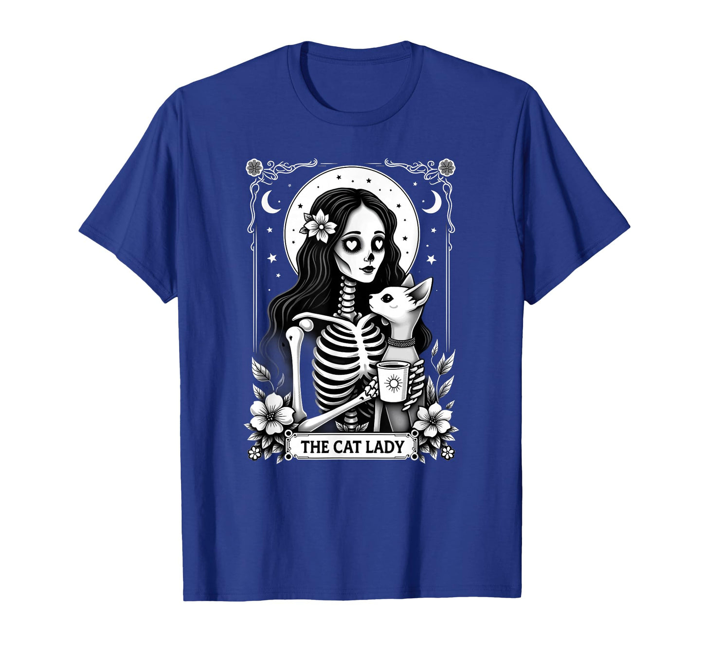 Gothic Tarot Card Cat Lady Skeleton Coffee T-Shirt