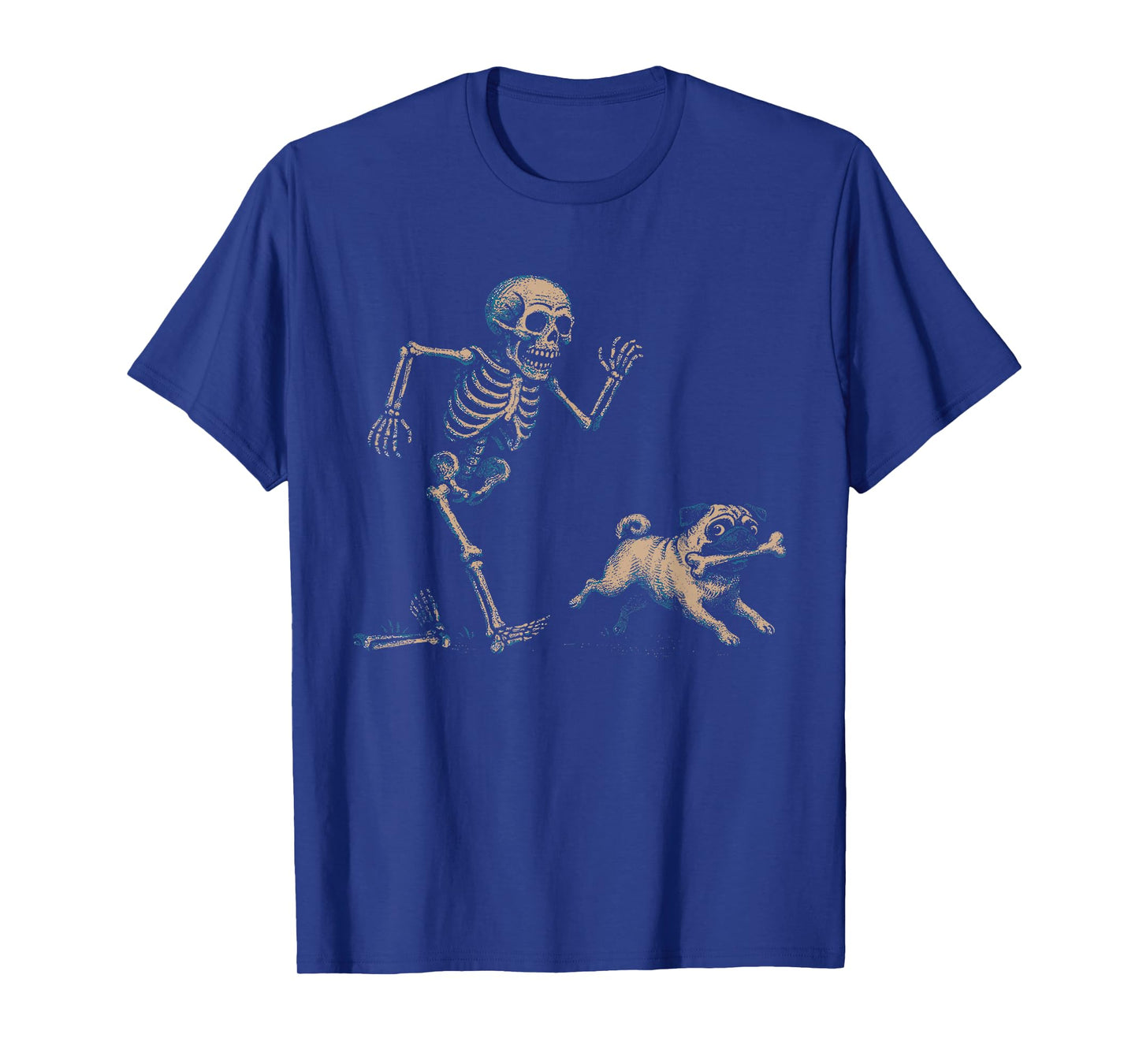 Funny Halloween Skeleton Chasing Pug Spooky Season Pet Lover T-Shirt