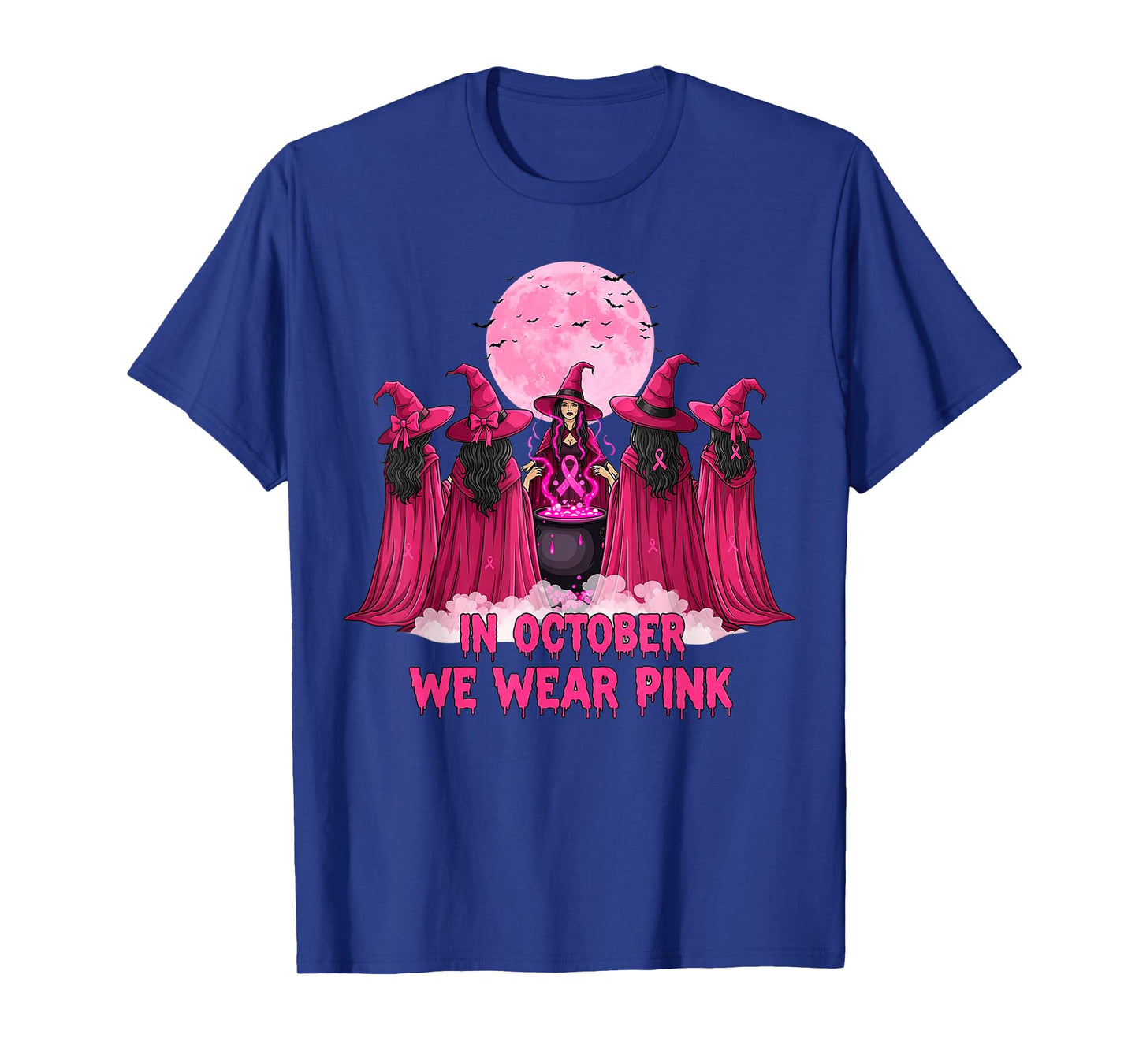 October We Wear Pink Witch Halloween Breast Cancer Awareness T-Shirt