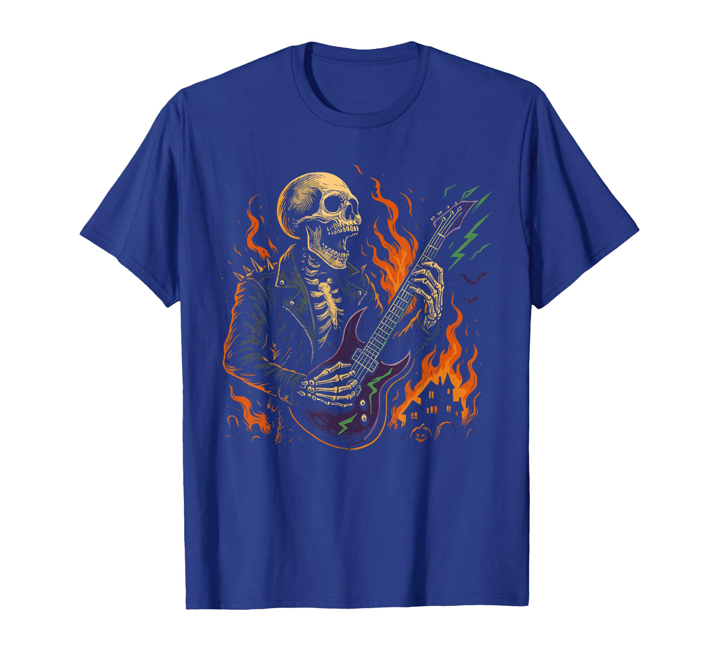 Rocking Skeleton Witch Guitar Halloween Ghost Pumpkin T-Shirt