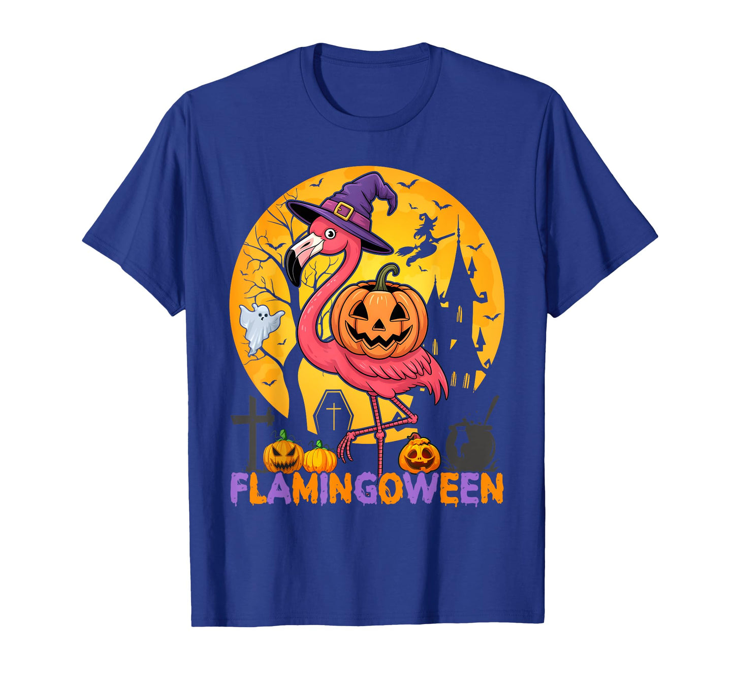 Happy Flamingoween Pink Flamingo Halloween Skeleton Spooky T-Shirt