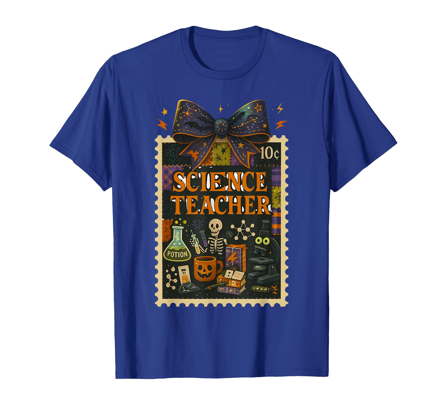Science Teacher Skeleton Halloween Spooky STEM Classroom Bow T-Shirt