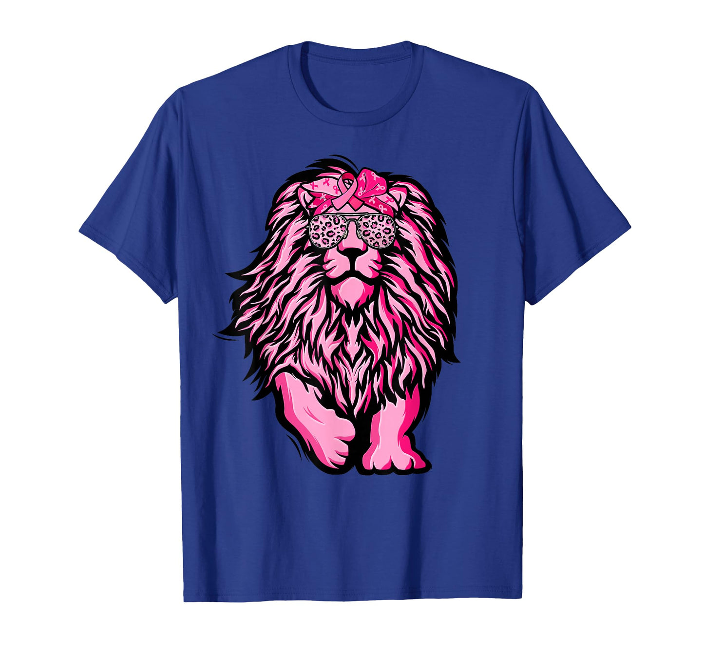 Lion Pink Bandana Ribbon Breast Cancer Awareness Warrior T-Shirt