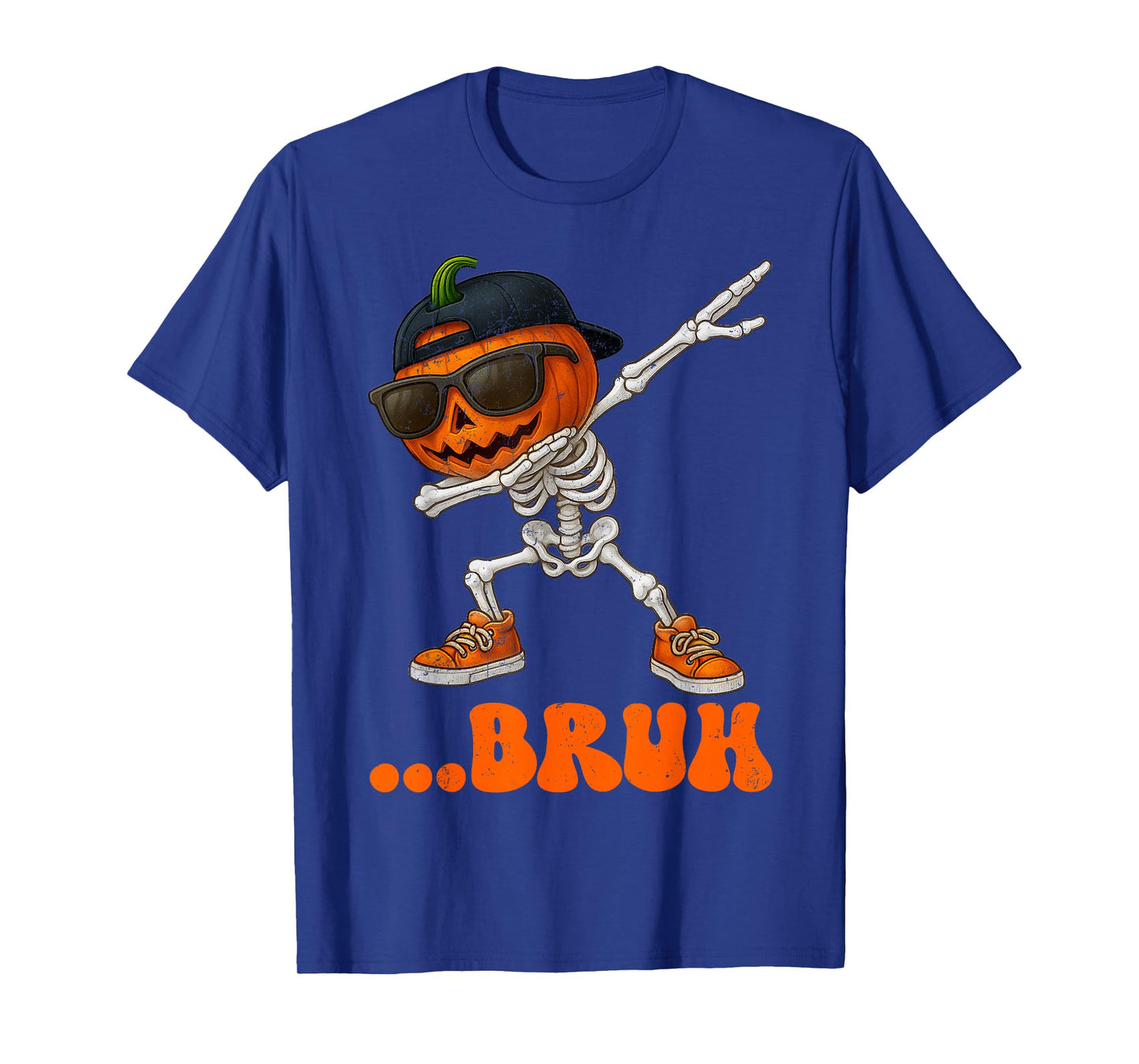 Bruh Dabbing Skeleton Pumkin Face Halloween Costumes Boy Men T-Shirt