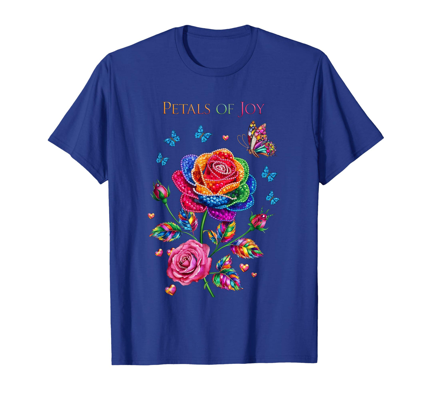 Petals of Joy Colorful Rose and Butterfly Art T-Shirt