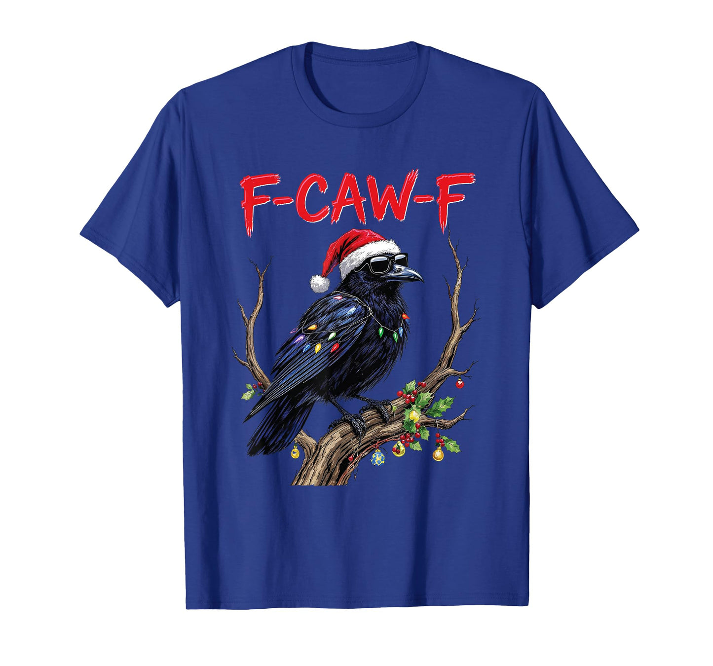 Black Crow F-Caw-F Funny Retro Christmas Lights Santa hat T-Shirt