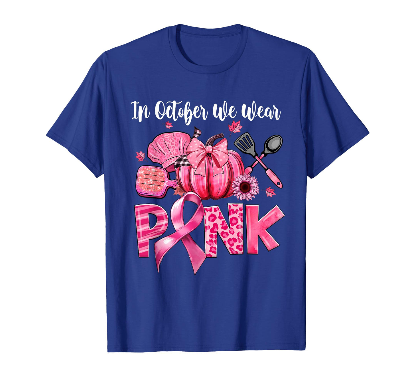 In October We Wear Pink Lunch Lady Pumpkin Breast Cancer T-Shirt