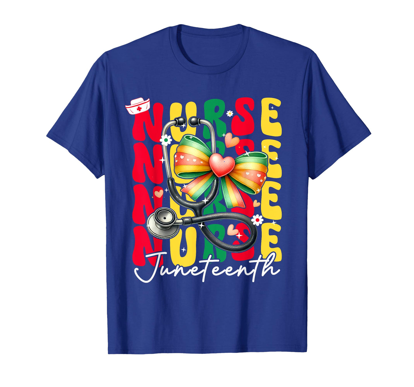 Juneteenth Scrubs Groovy African Bow Juneteenth Nurse Women T-Shirt