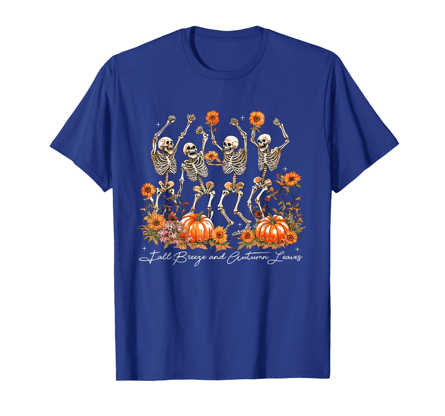 Pumpkin Floral Dancing Skeleton Breeze Autumn Halloween T-Shirt