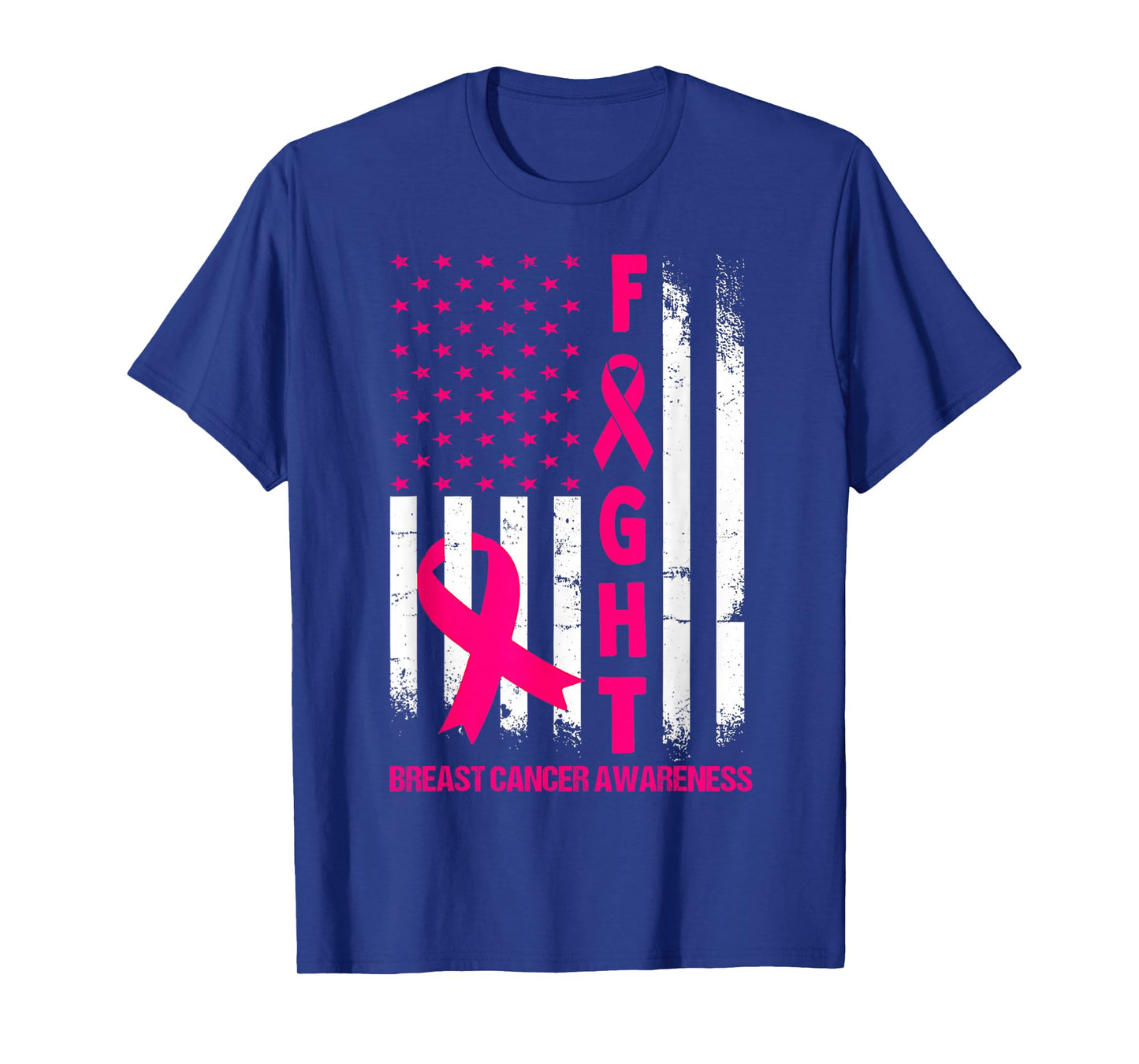 Breast Cancer Awareness Fight USA Flag Pink Ribbon T-Shirt