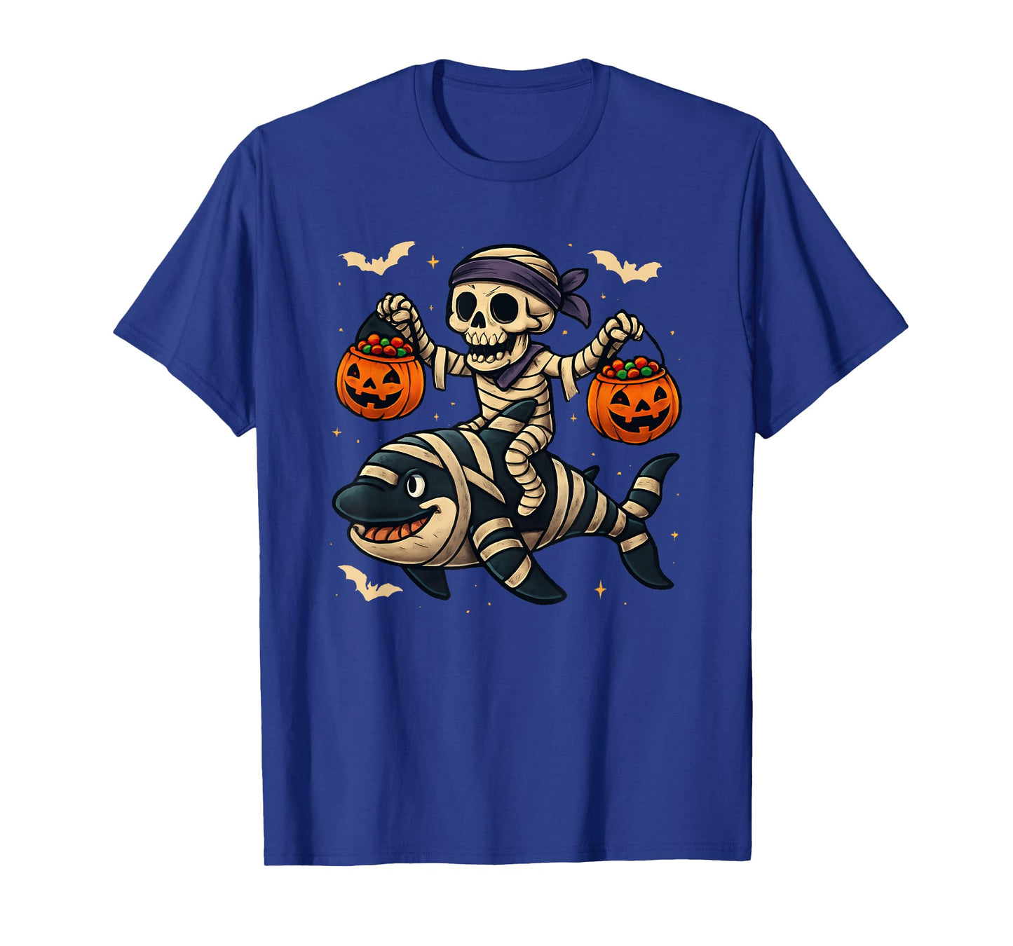 Skeleton Riding Mummy Orca Halloween Candy Whale T-Shirt