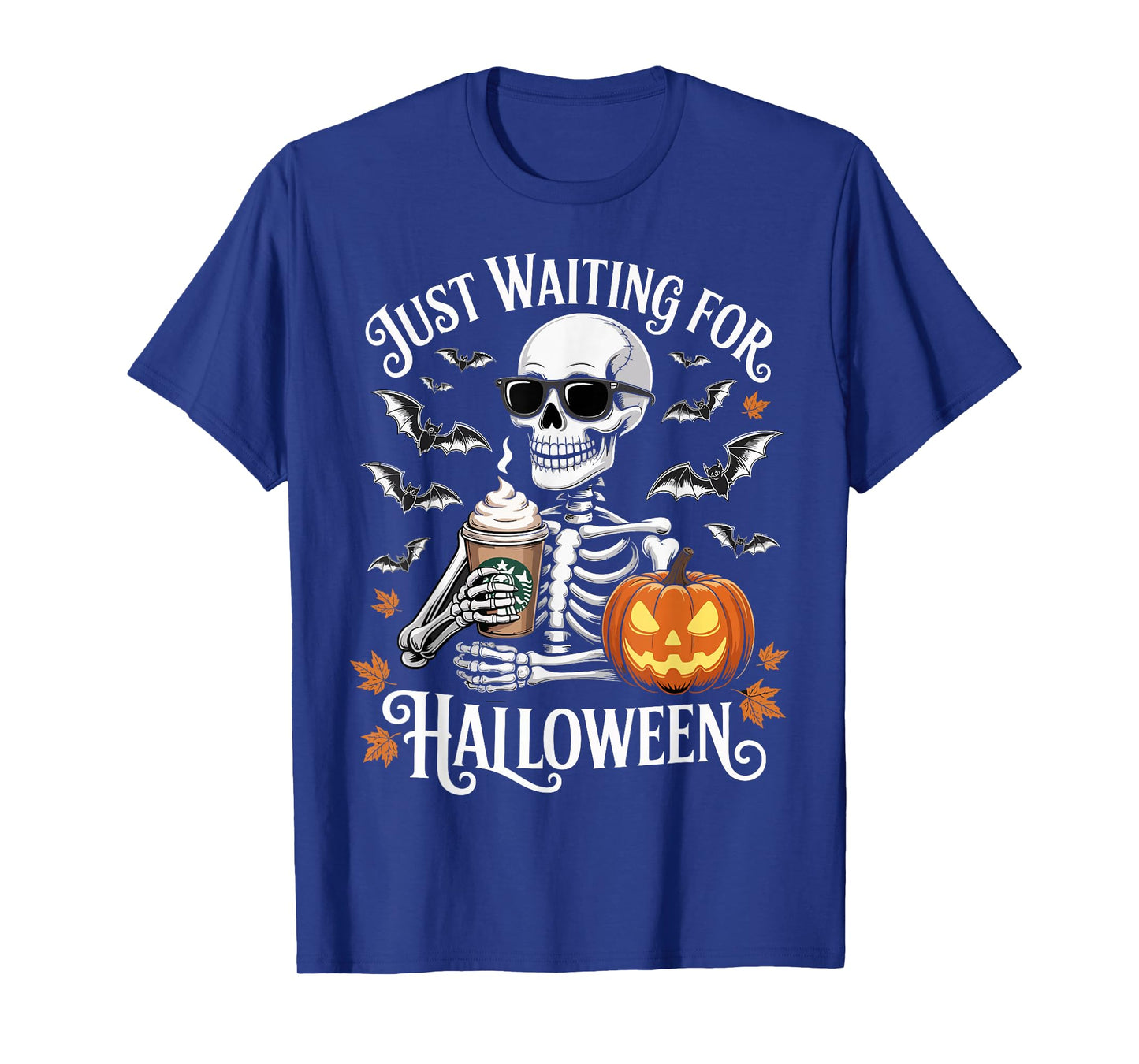 Just Waiting for Halloween Skeleton Coffee Pumpkin T-Shirt