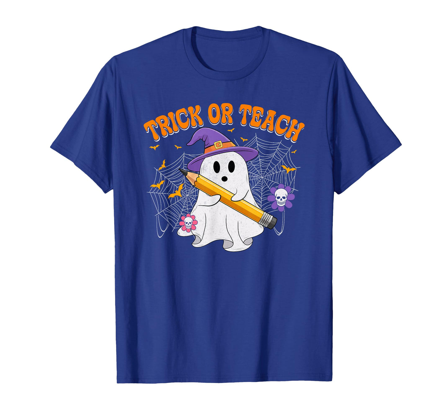 Trick Or Teach Boo Ghost Groovy Halloween Costume Teacher T-Shirt