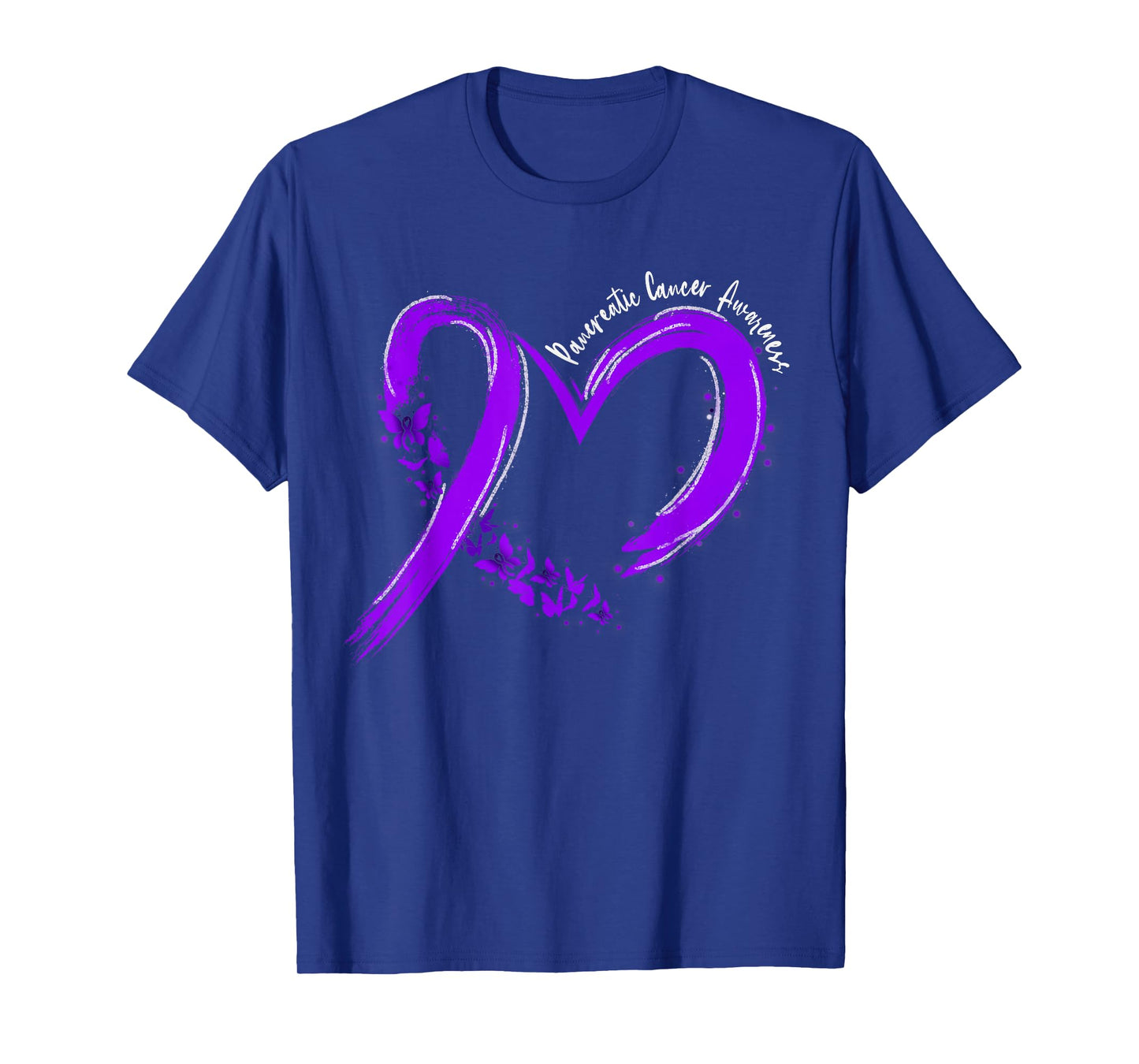 Pancreatic Cancer Awareness Heart Ribbon Purple Womens Girls T-Shirt
