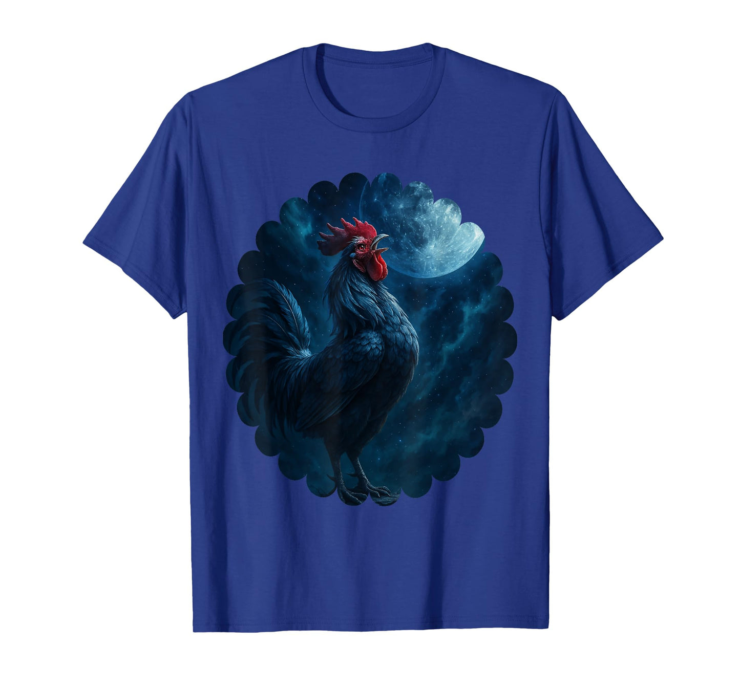 Mystic Rooster Under the Moon, Aurora Rooster Crowing T-Shirt