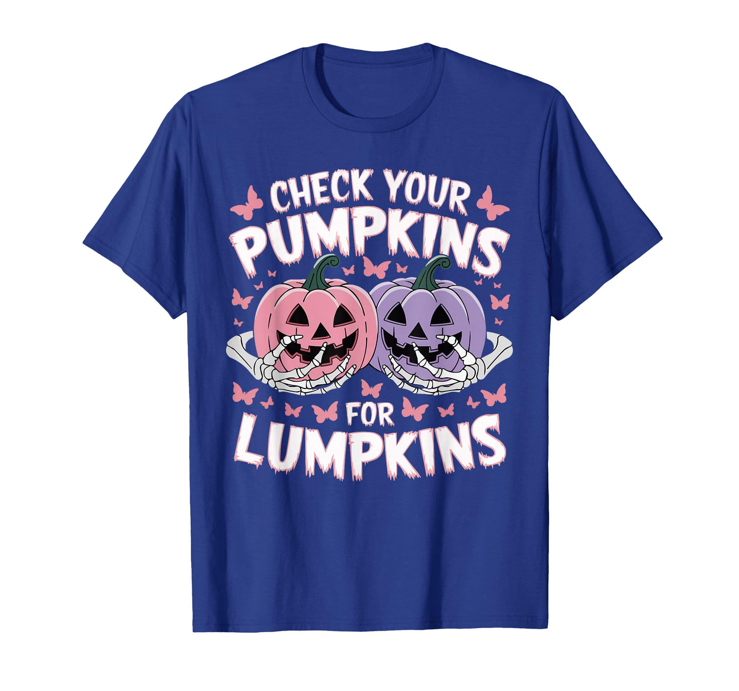 Check Your Pumpkins For Lumpkins Breast Cancer Halloween T-Shirt