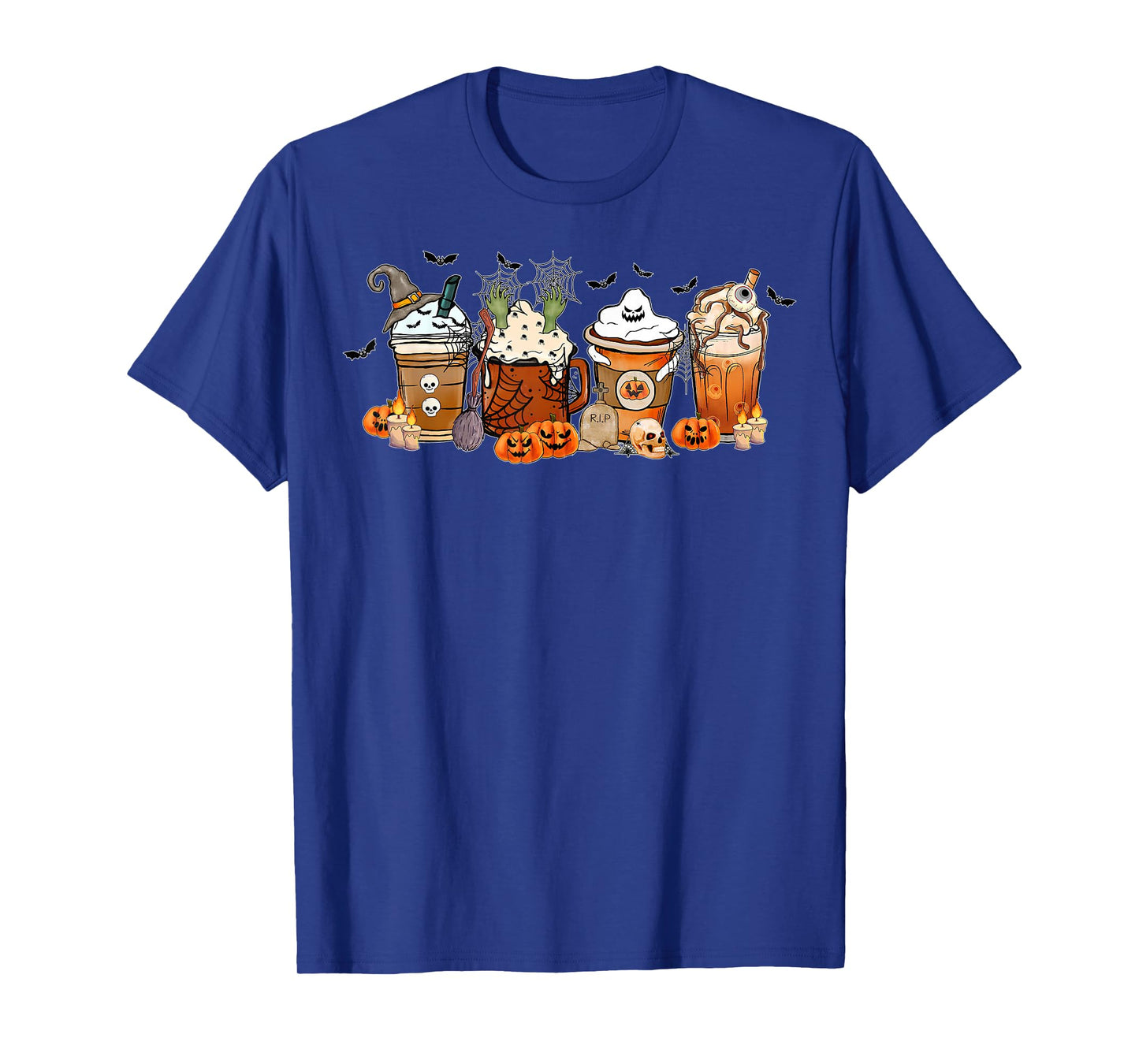 Cute Skeleton Coffee Cups Halloween Skul Pumpkin Spice Latte T-Shirt