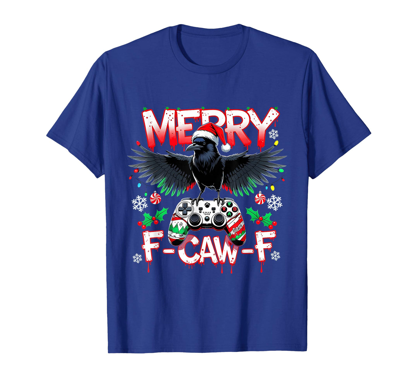 Merry F-Caw-F Gamer Crow Funny Christmas Holiday Tee T-Shirt
