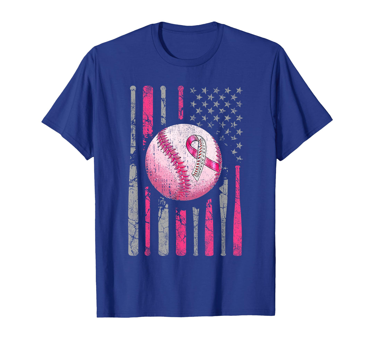 Breast Cancer Baseball Pink Ribboon American Flag Men Women T-Shirt