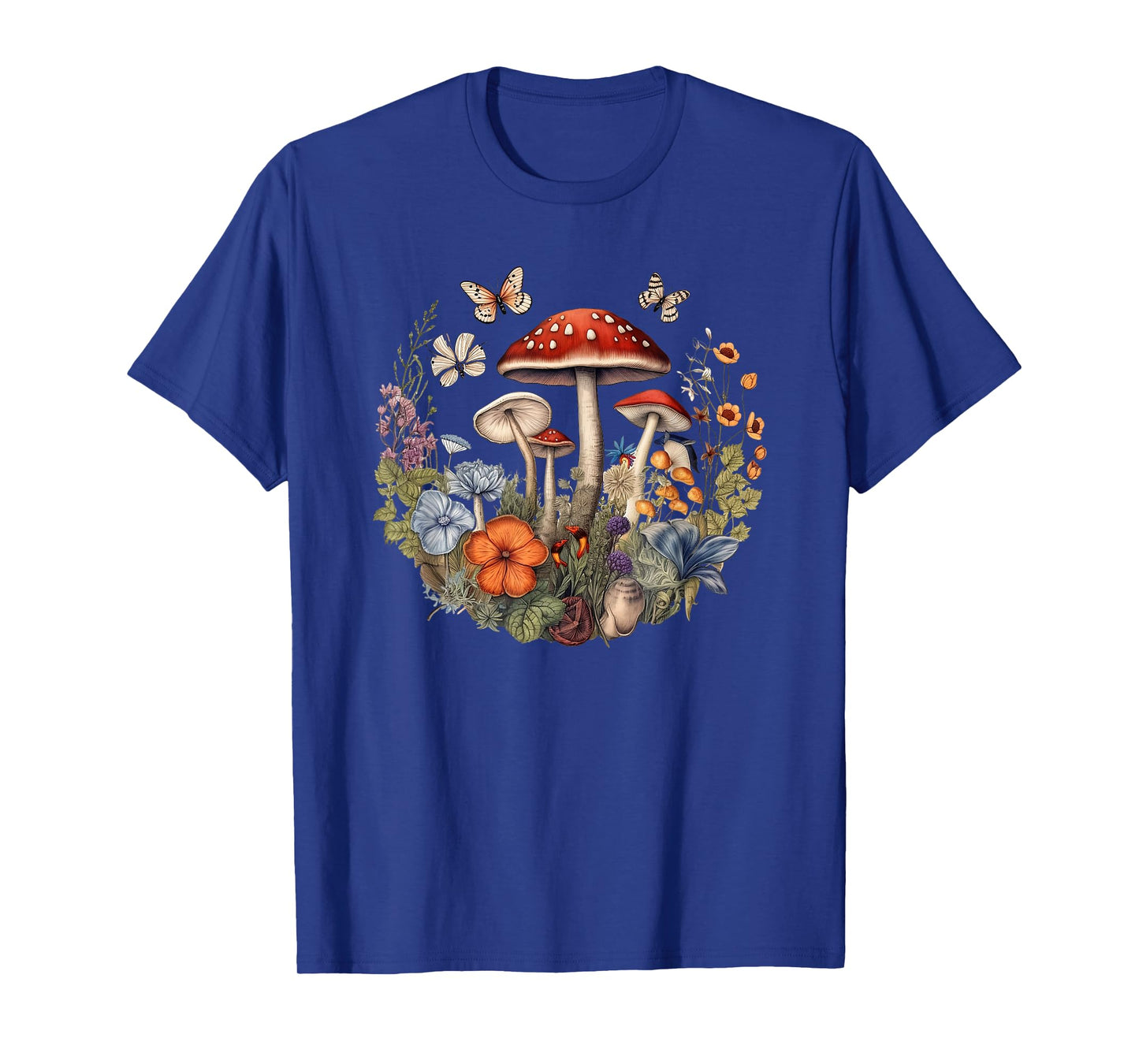 Flower Botanical Butterflies Mushroom Vintage Design T-Shirt