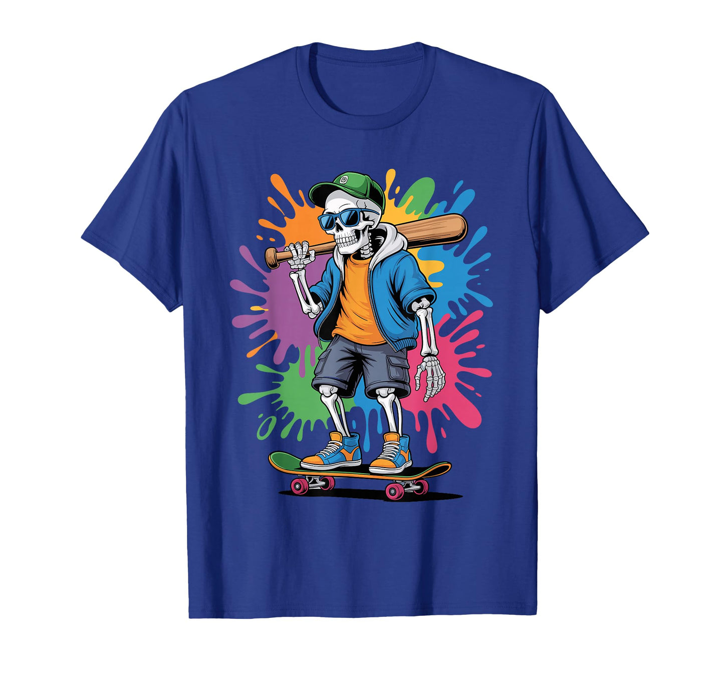 Halloween Skeleton Dripping Baseball Skateboard Graphic T-Shirt