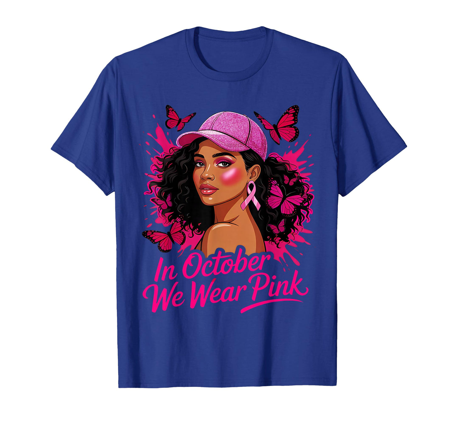 in October We Wear Pink Breast Cancer Awareness Afro Woman T-Shirt