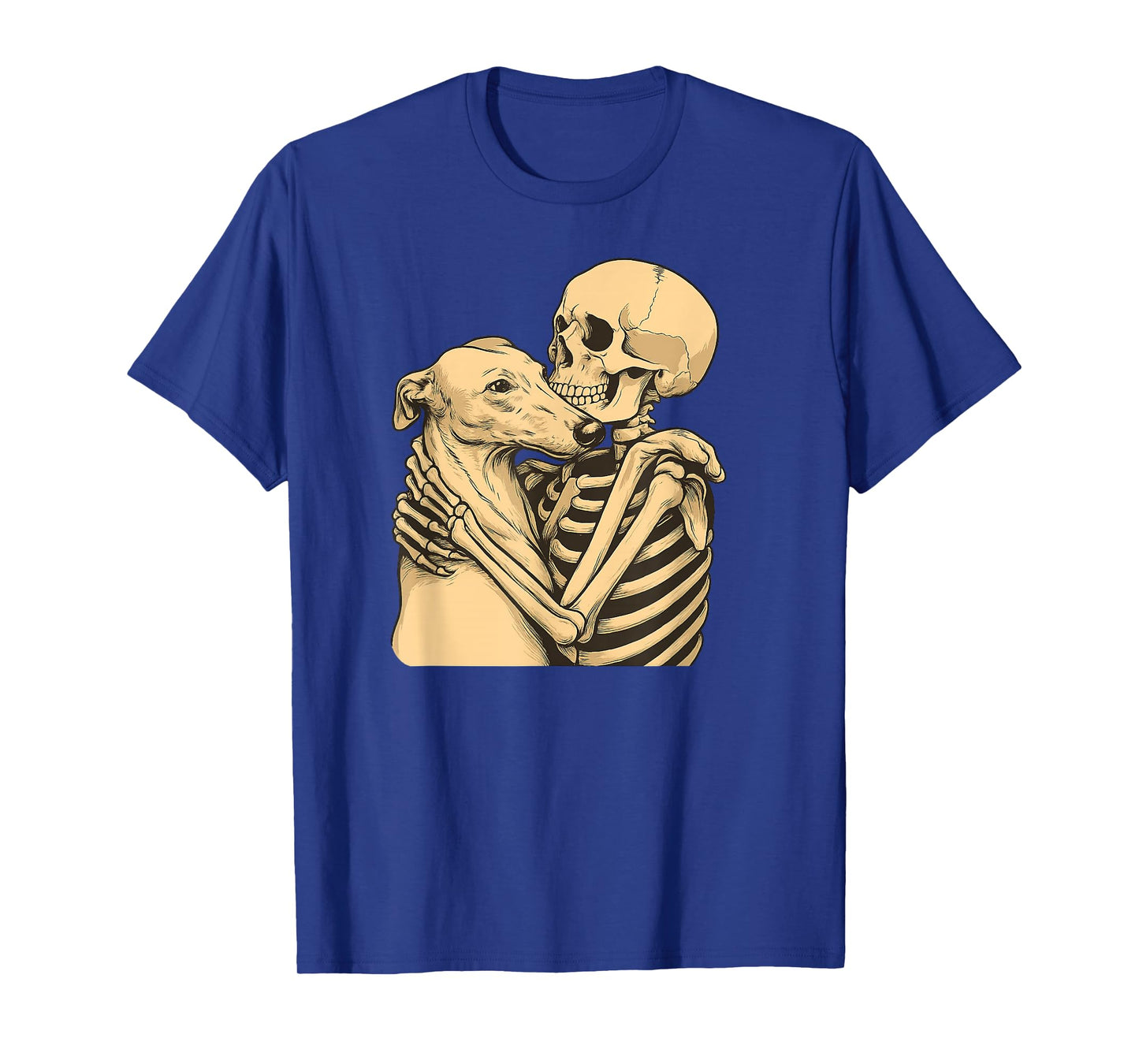Skeleton Hugging Greyhound Dog Halloween T-Shirt