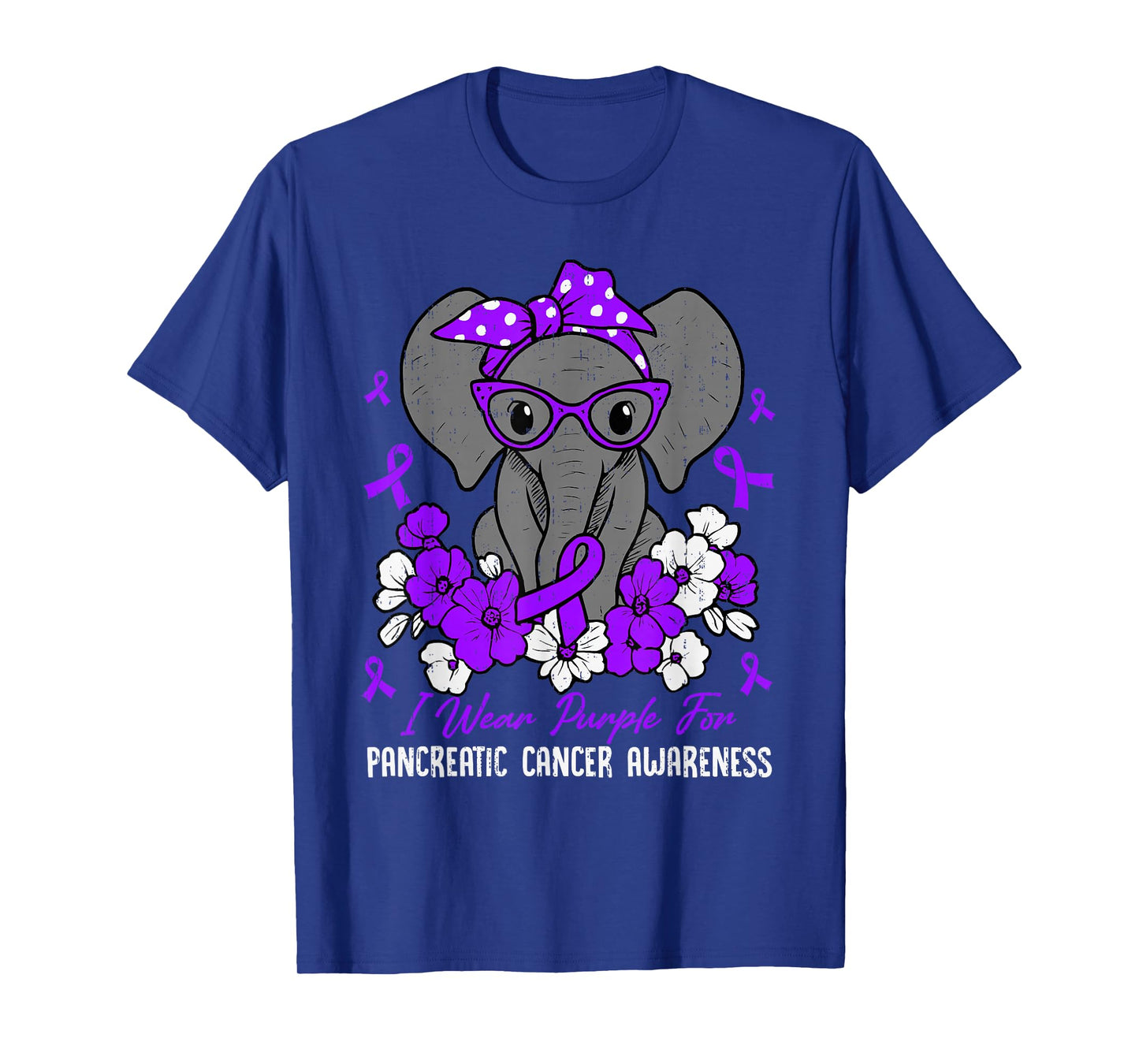 Pancreatic Cancer Awareness Elephant Ribbon Purple Support T-Shirt