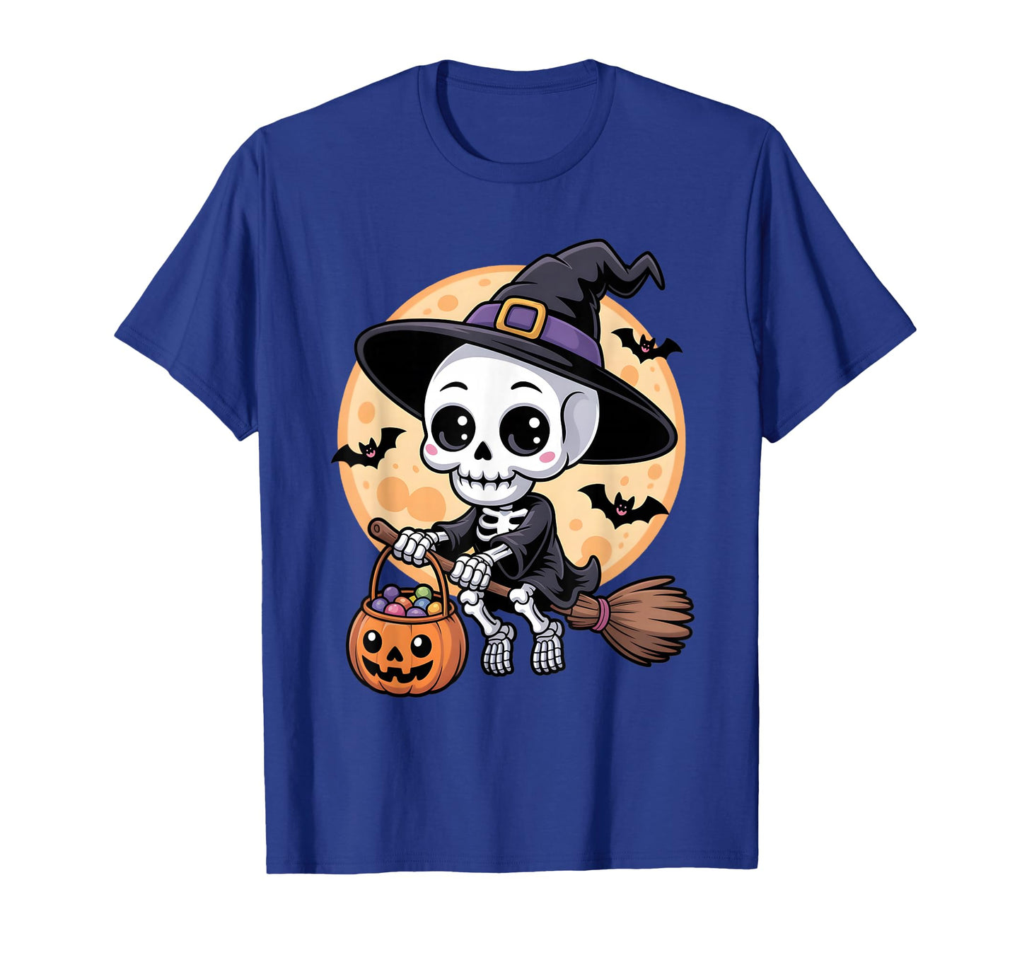 Skeleton Witch Hat Pumpkin Halloween Costume Men Women Kids T-Shirt