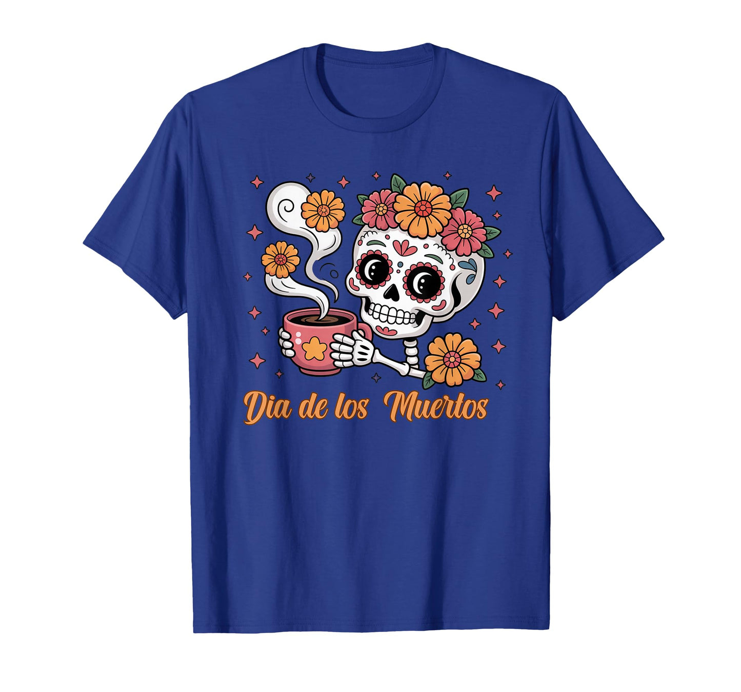 Dia de Los Muertos Sugar Skull with Cafecito Vibes T-Shirt