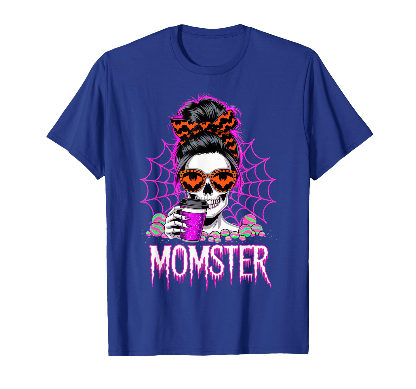 Momster Halloween Costume Skeleton Messy Bun Mother Coffee T-Shirt
