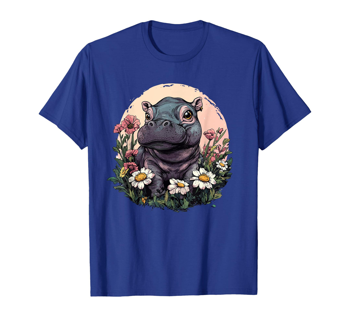 Adorable Hippo In Flower Garden Cute Scene T-Shirt