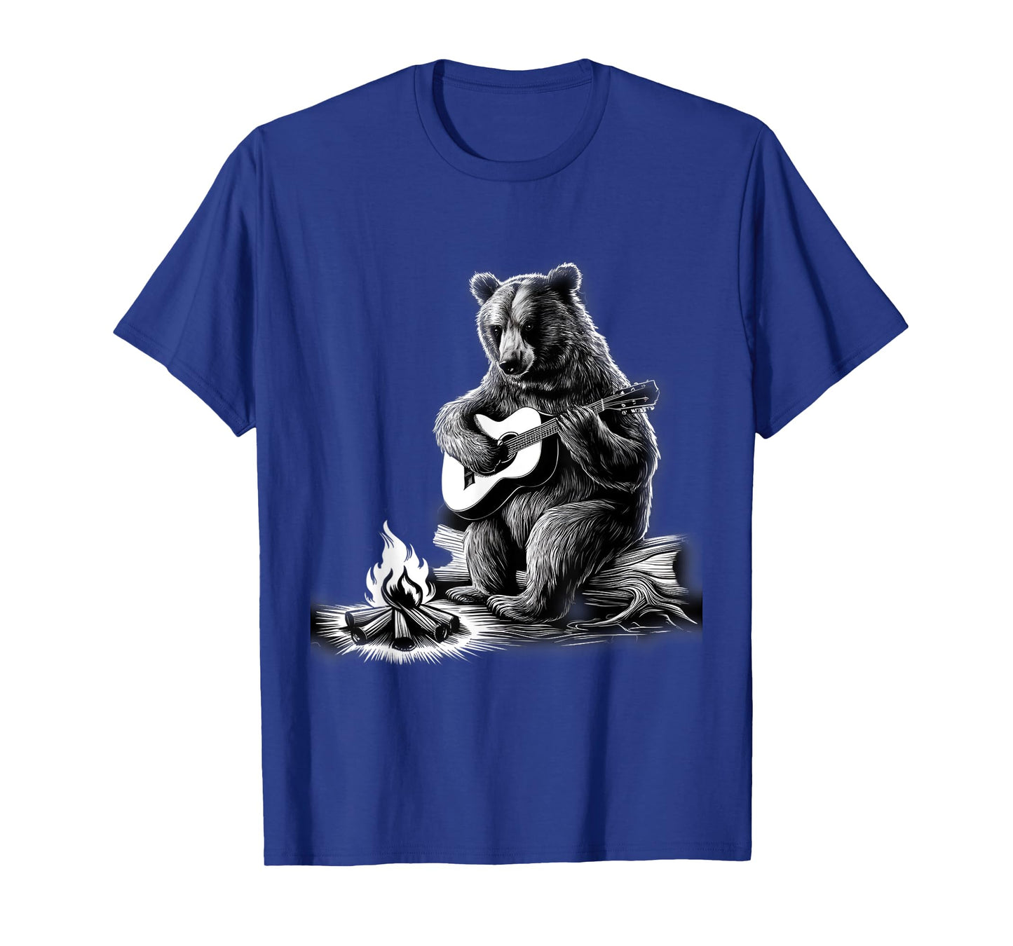 Bear Playing Guitar Rock on Campfire Bear T-Shirt