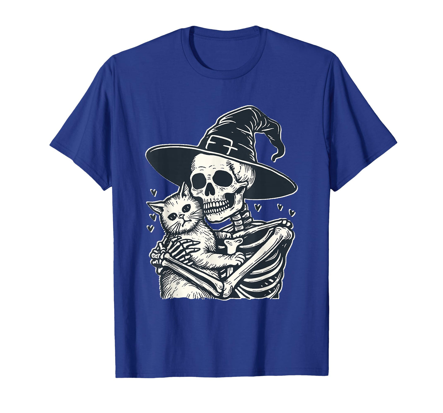 Skeleton Witch Hugging Cat Halloween Spooky Cat Lover Fans T-Shirt