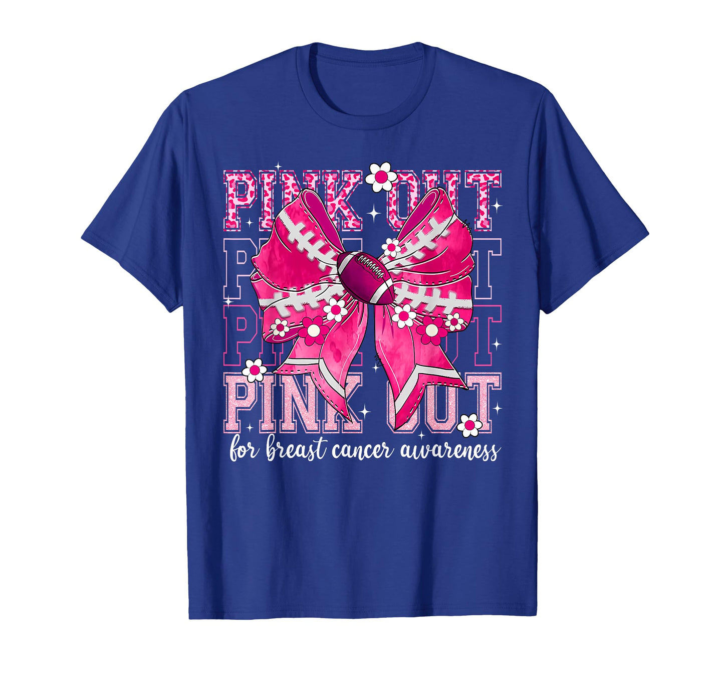 Pink Out Football Team Coquette Bow Breast Cancer Awareness T-Shirt