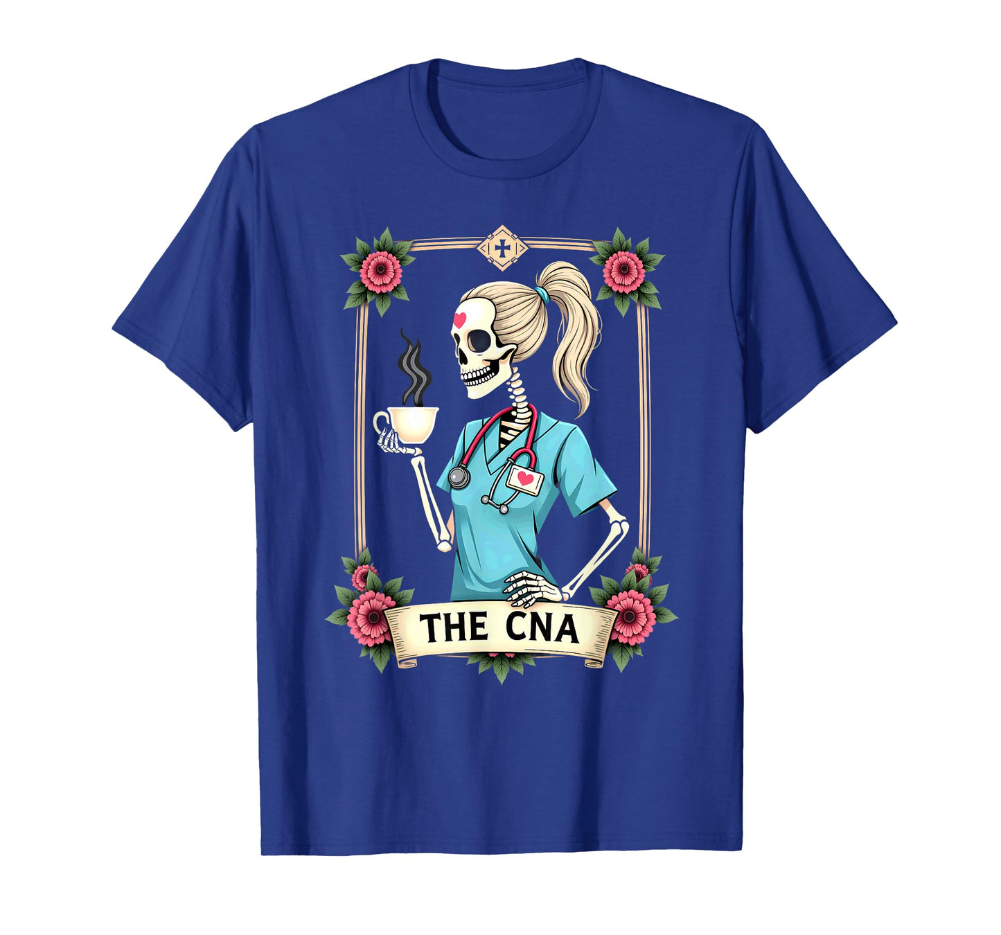 Gothic Tarot Card Skeleton CNA Nurse Coffee Halloween T-Shirt
