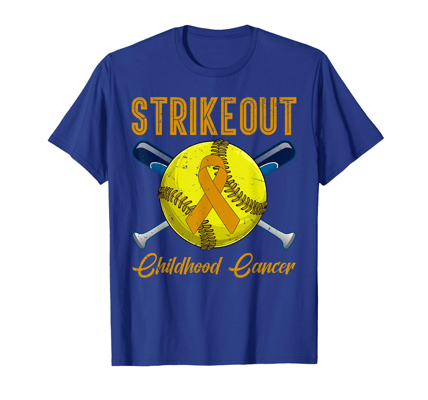 Strikeout Childhood Cancer Awareness Softball Gold Ribbon T-Shirt