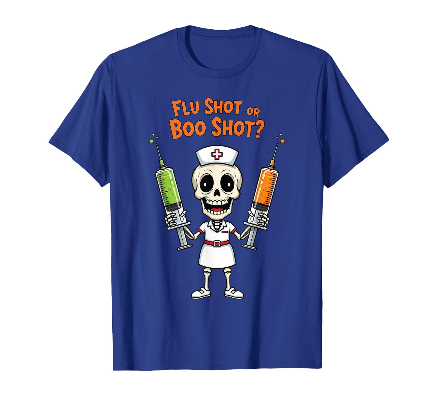 Halloween Skeleton Nurse Flu or Boo Shot Funny Spooky T-Shirt