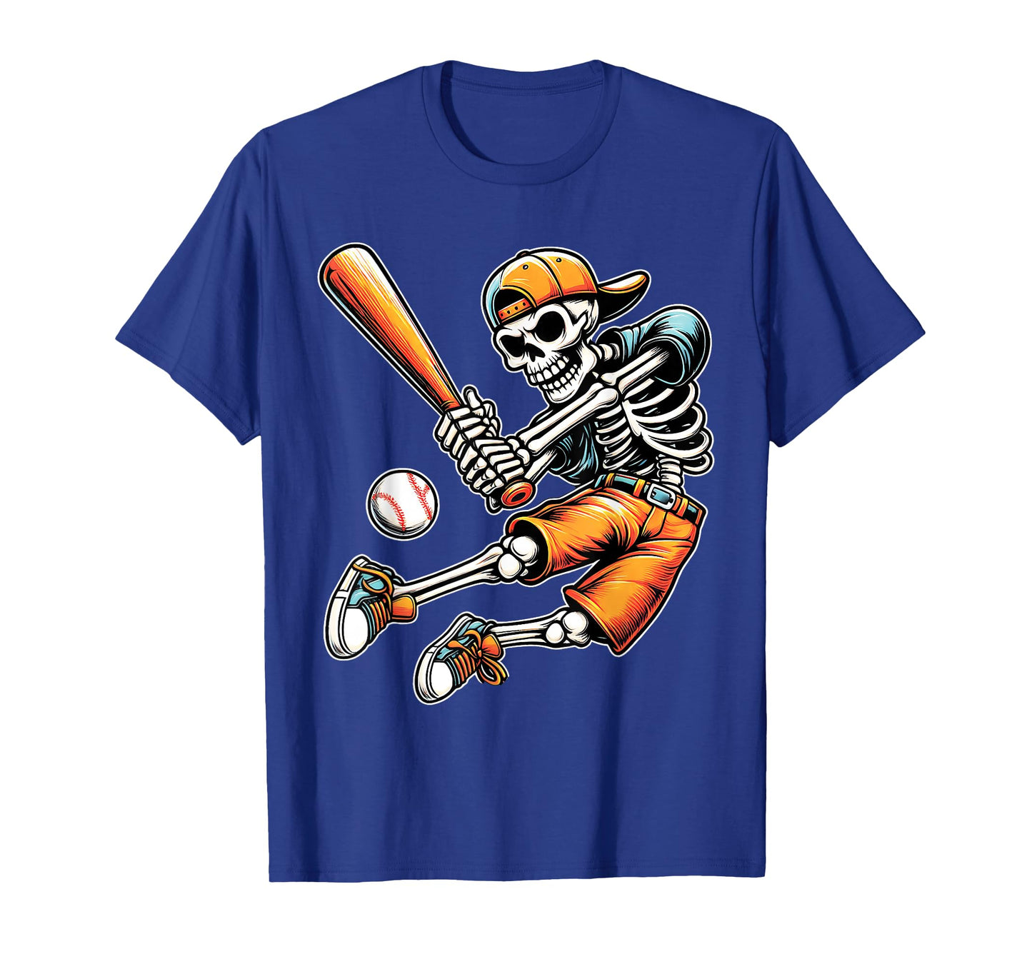 Funny Skeleton Batting Baseball Halloween Boys Men Kids Tees T-Shirt
