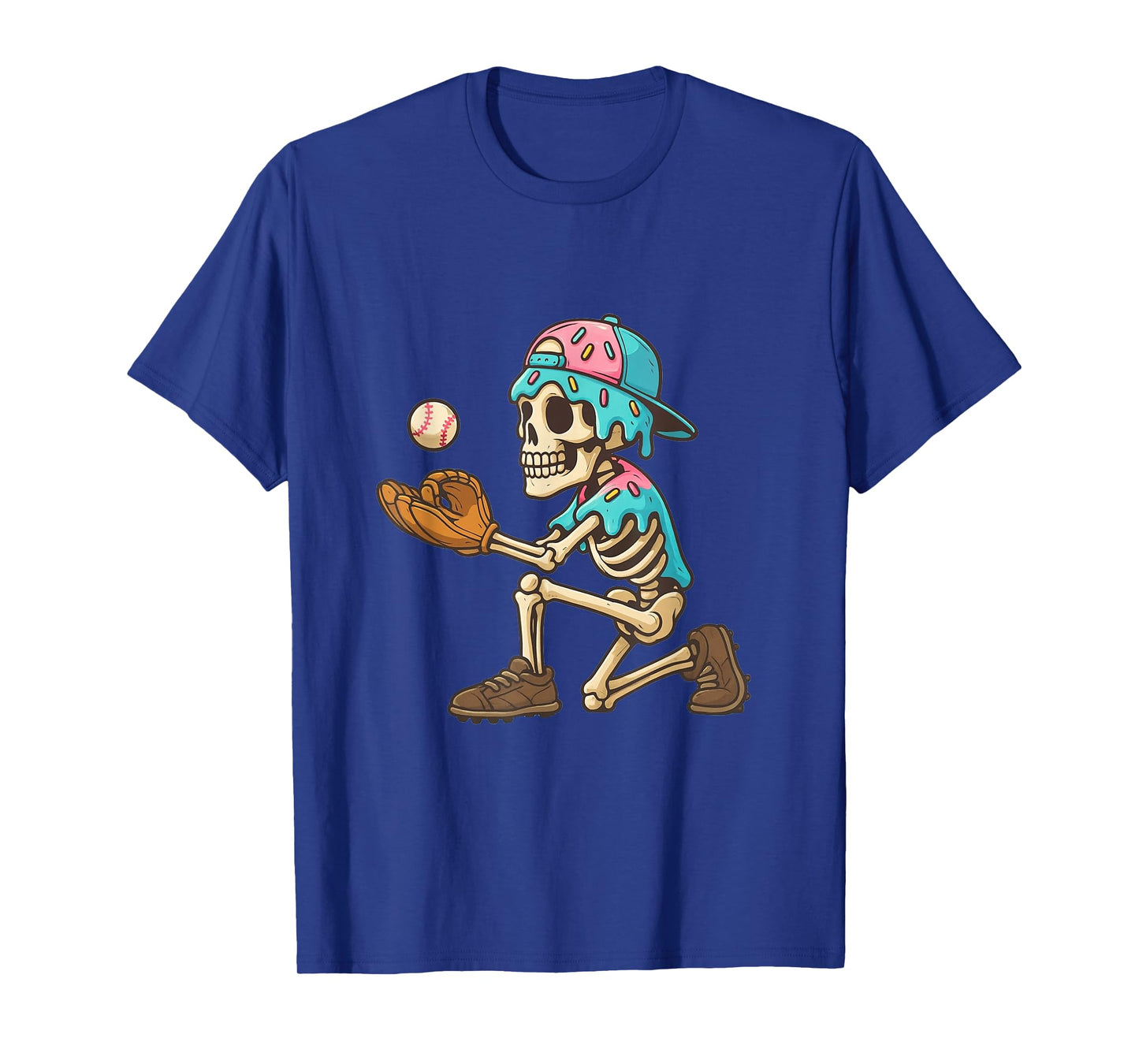 Funny Skeleton Baseball Ice Cream Drip Youth Boys Tee T-Shirt