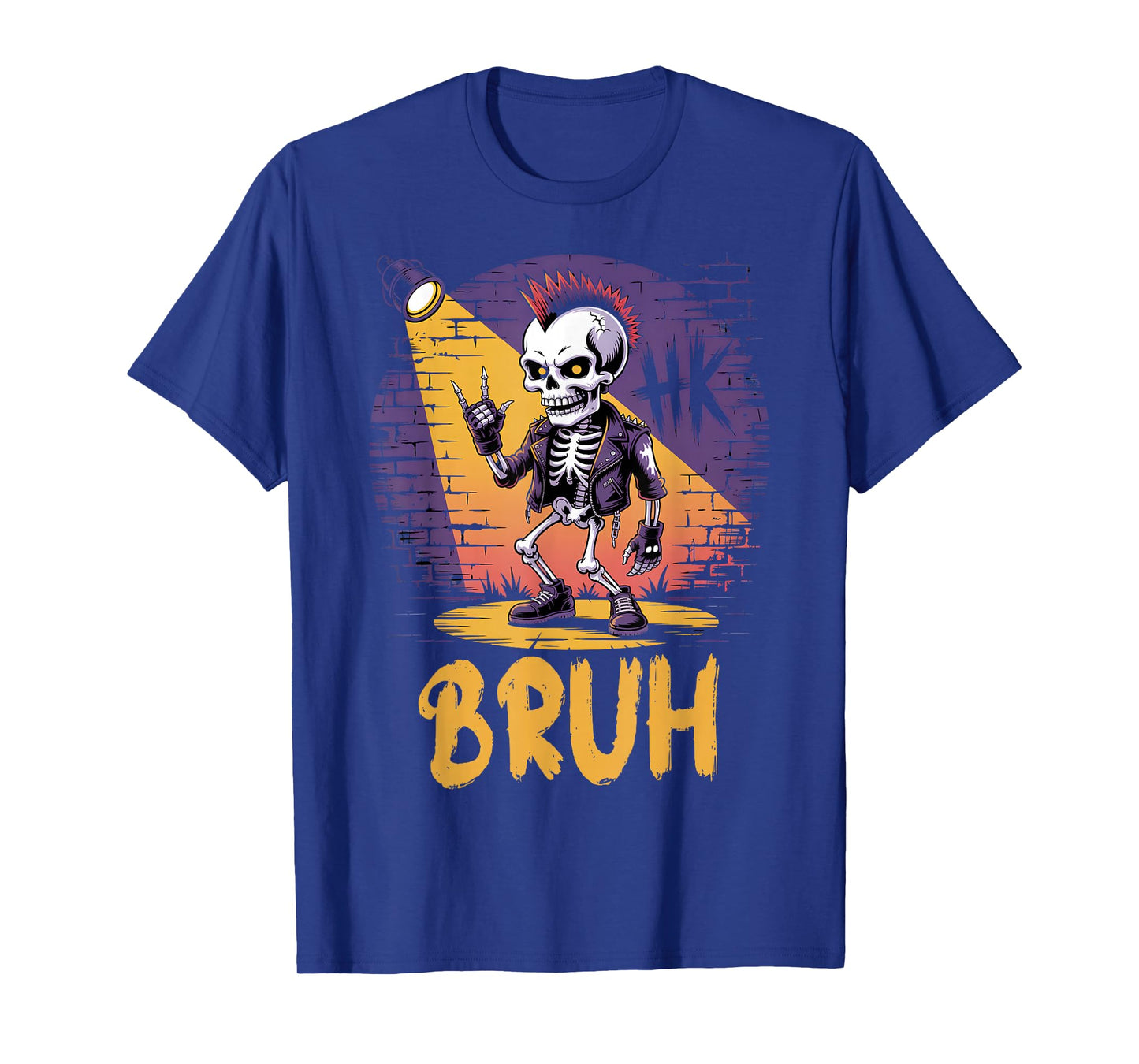 Bruh Punk Rock Skeleton Cool Rocker Halloween Men Boys Kids T-Shirt