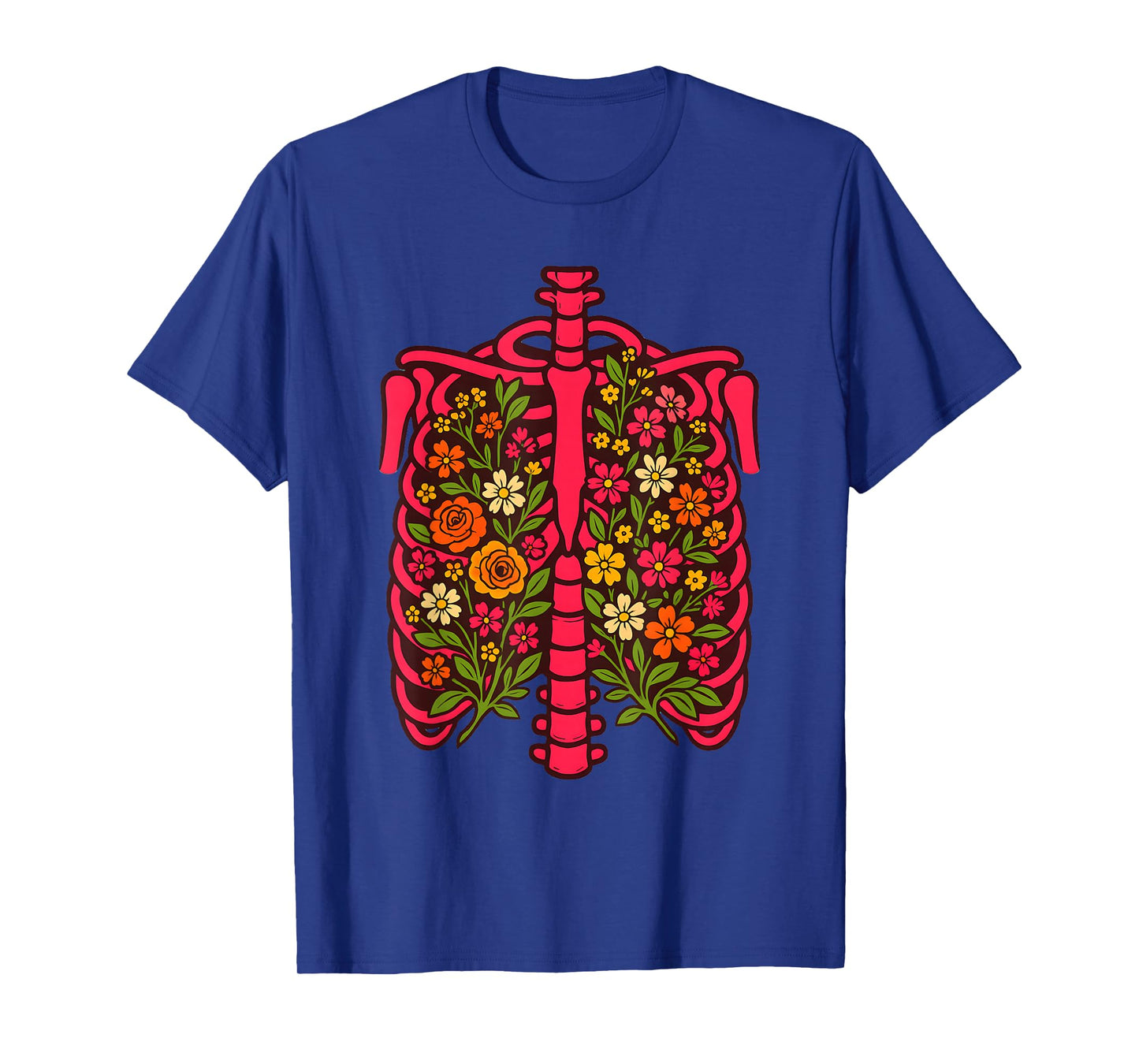 Floral Ribcage Anatomy Skeleton Flower Art Design, Halloween T-Shirt
