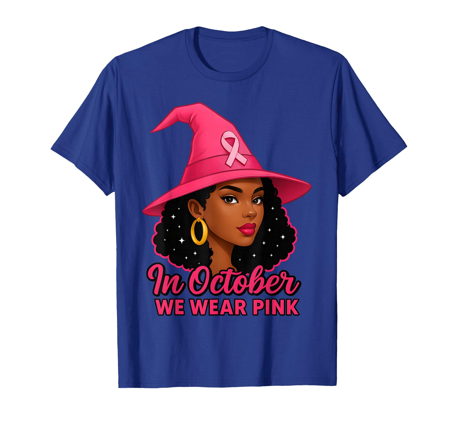 in October We Wear Pink Black Queens Breast Cancer Awareness T-Shirt